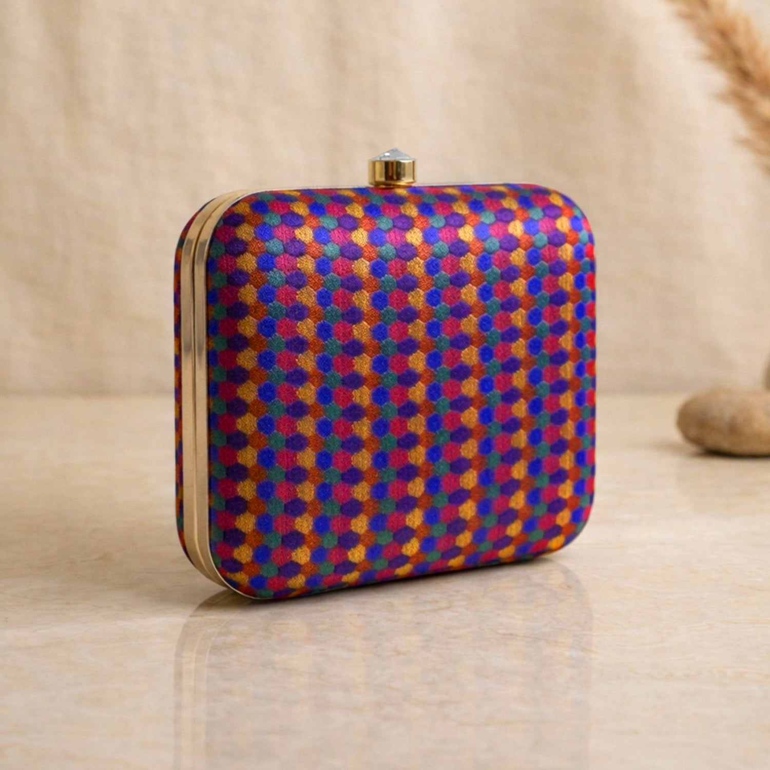 Artklim Vibrant Multicolor Dot Pattern Embroidered Clutch