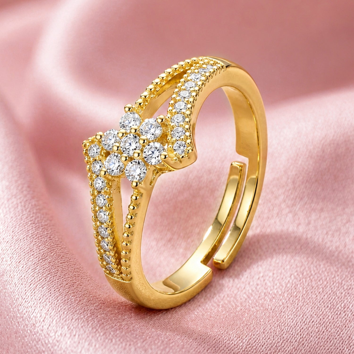 Artklim Floral Cluster Adjustable Gold Anti-Tarnish Ring