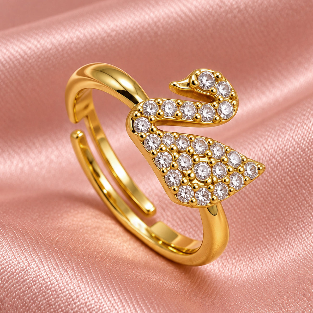 Artklim Elegant Swan Crystal Gold-Tone Anti-Tarnish Ring
