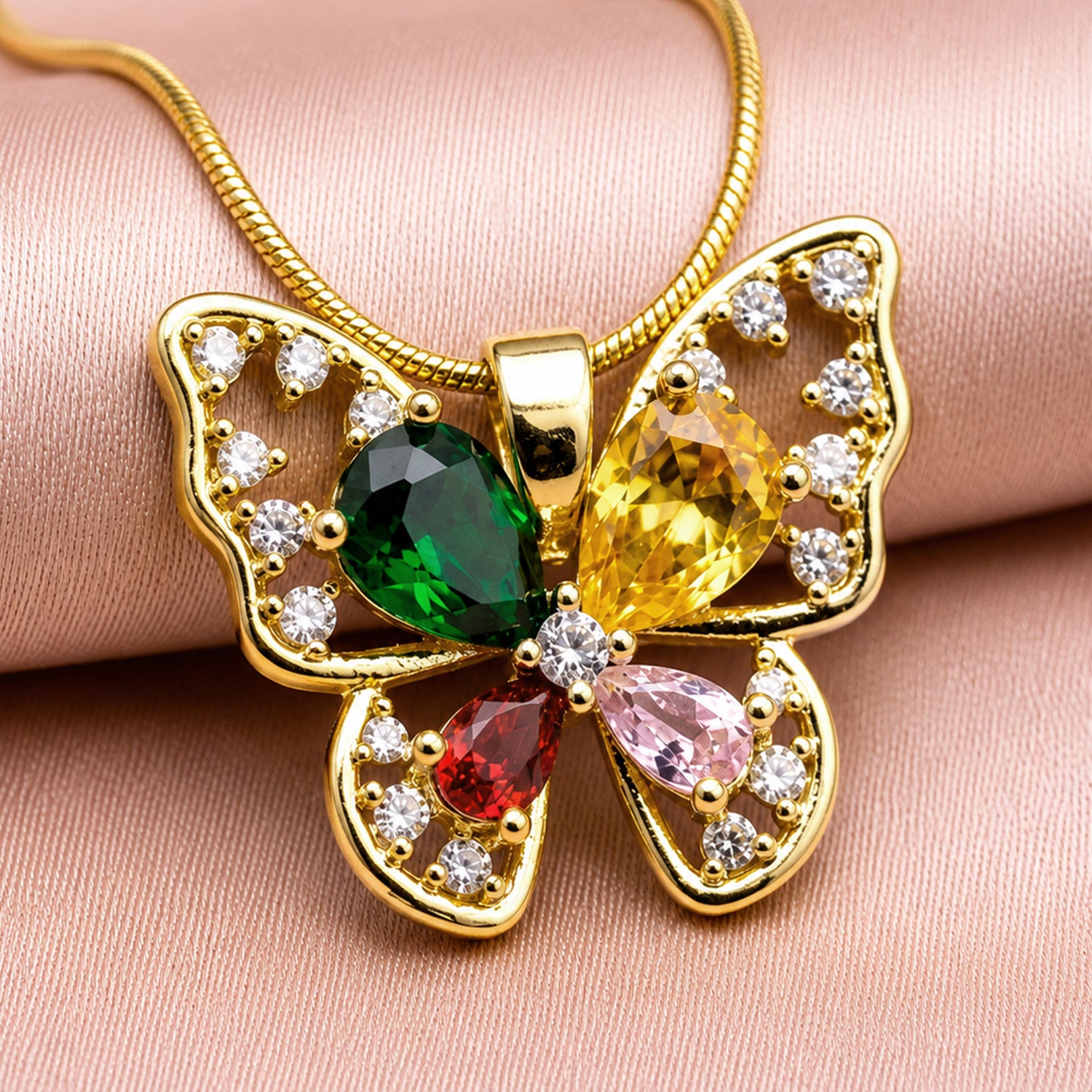 Artklim Multicolor Butterfly Gemstone Anti-Tarnish Pendant Necklace