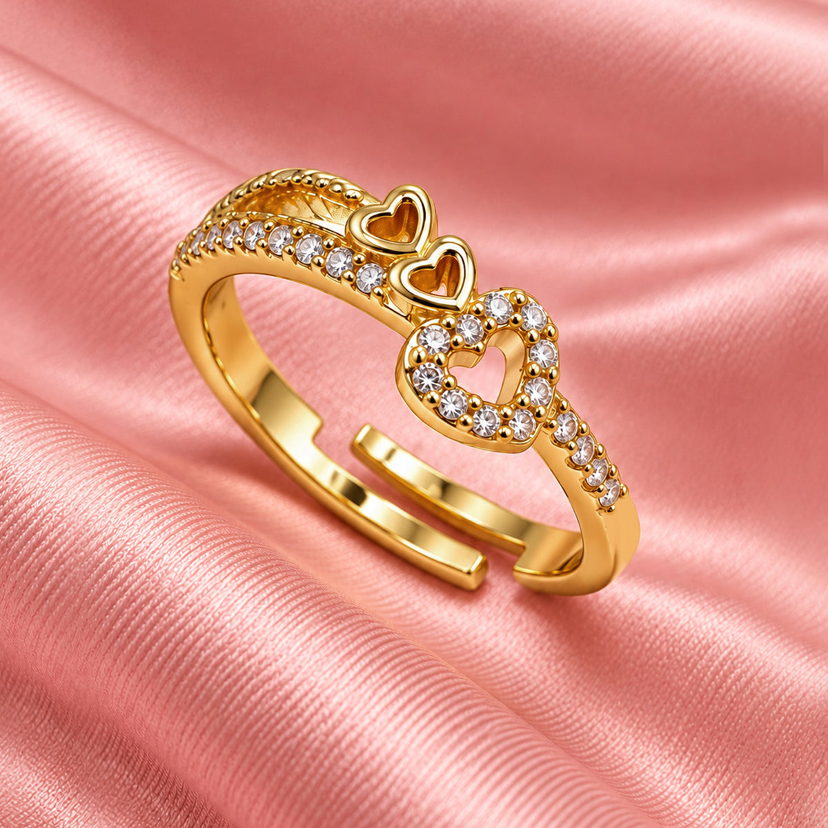 Artklim Charming Triple Heart Gold-Tone Anti-Tarnish Ring