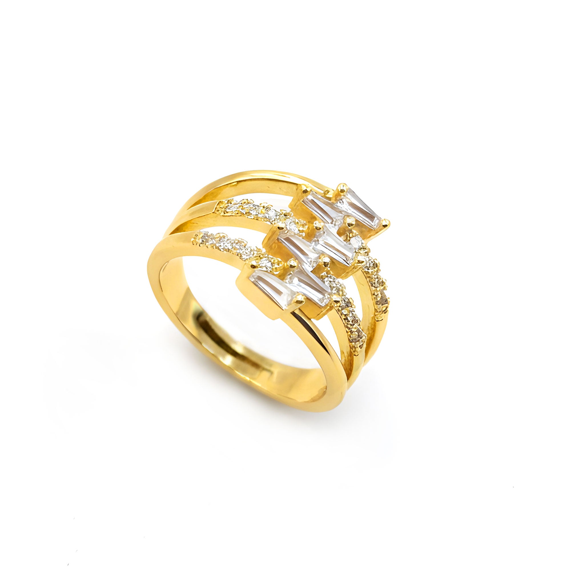 Artklim Gold-Plated Crystal Triple Band Design Anti-Tarnish Ring