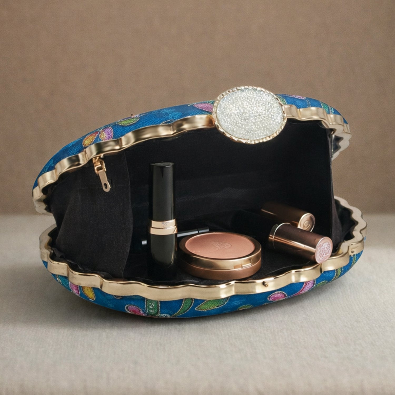 Artklim Blue Folk Art Embroidered Clutch