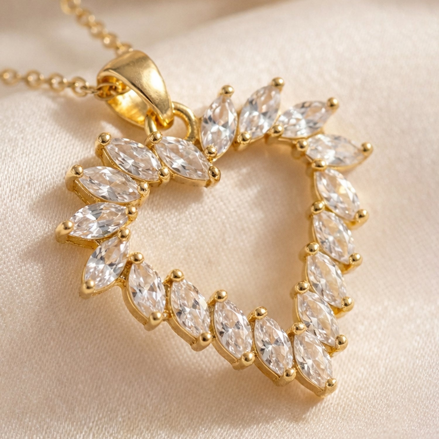 Artklim Gold-Plated Sparkling Open Heart Crystal Anti-Tarnish Pendant Necklace