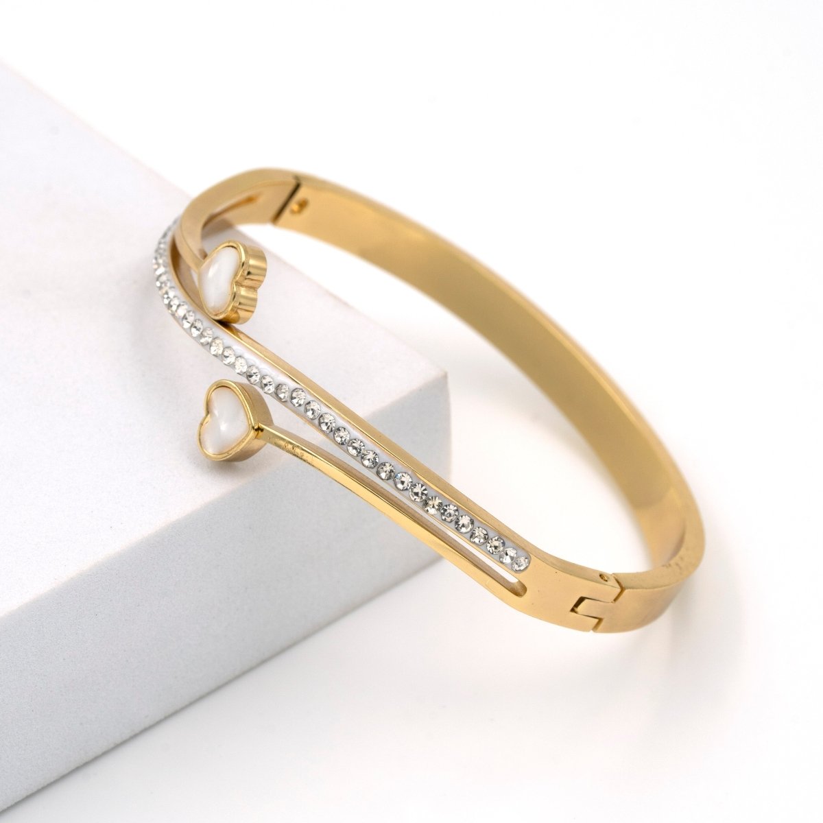 Artklim Gold Plated MOP Heart Studded Bangle Bracelet