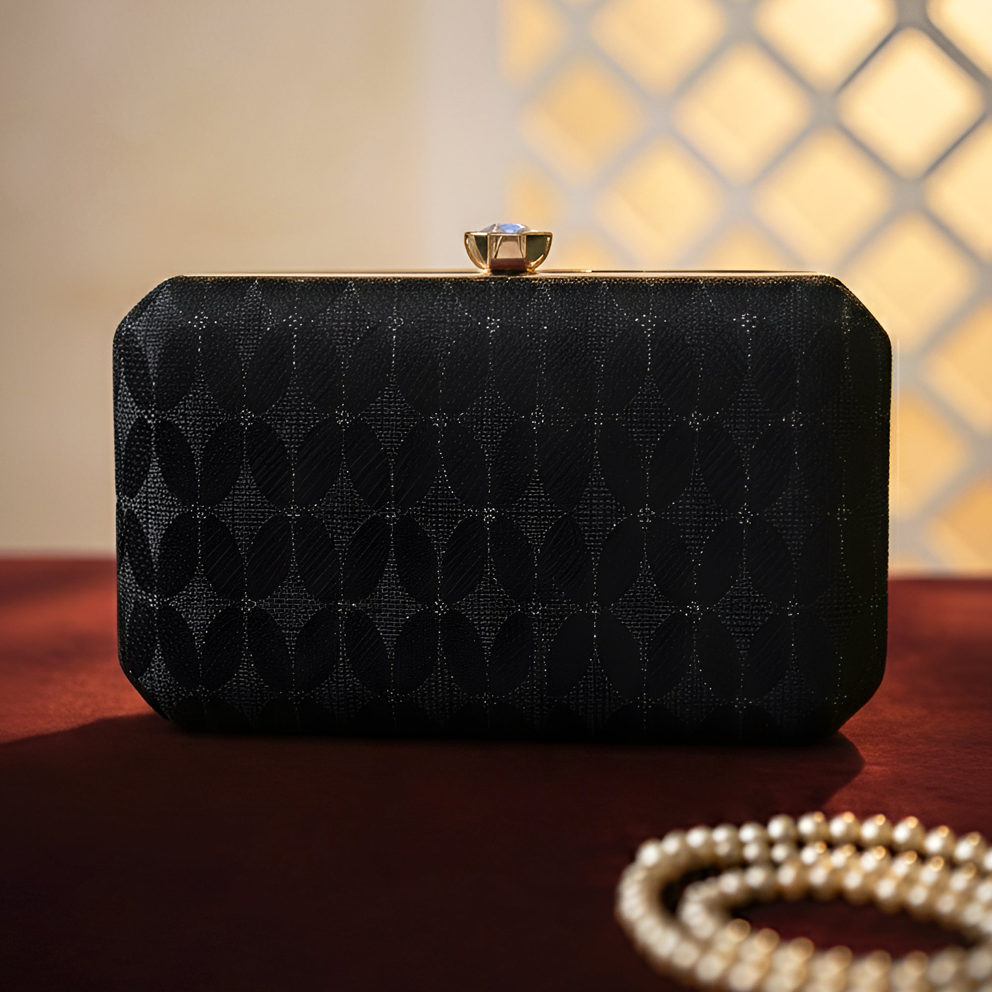 Artklim Classic Midnight Black Embroidery Clutch