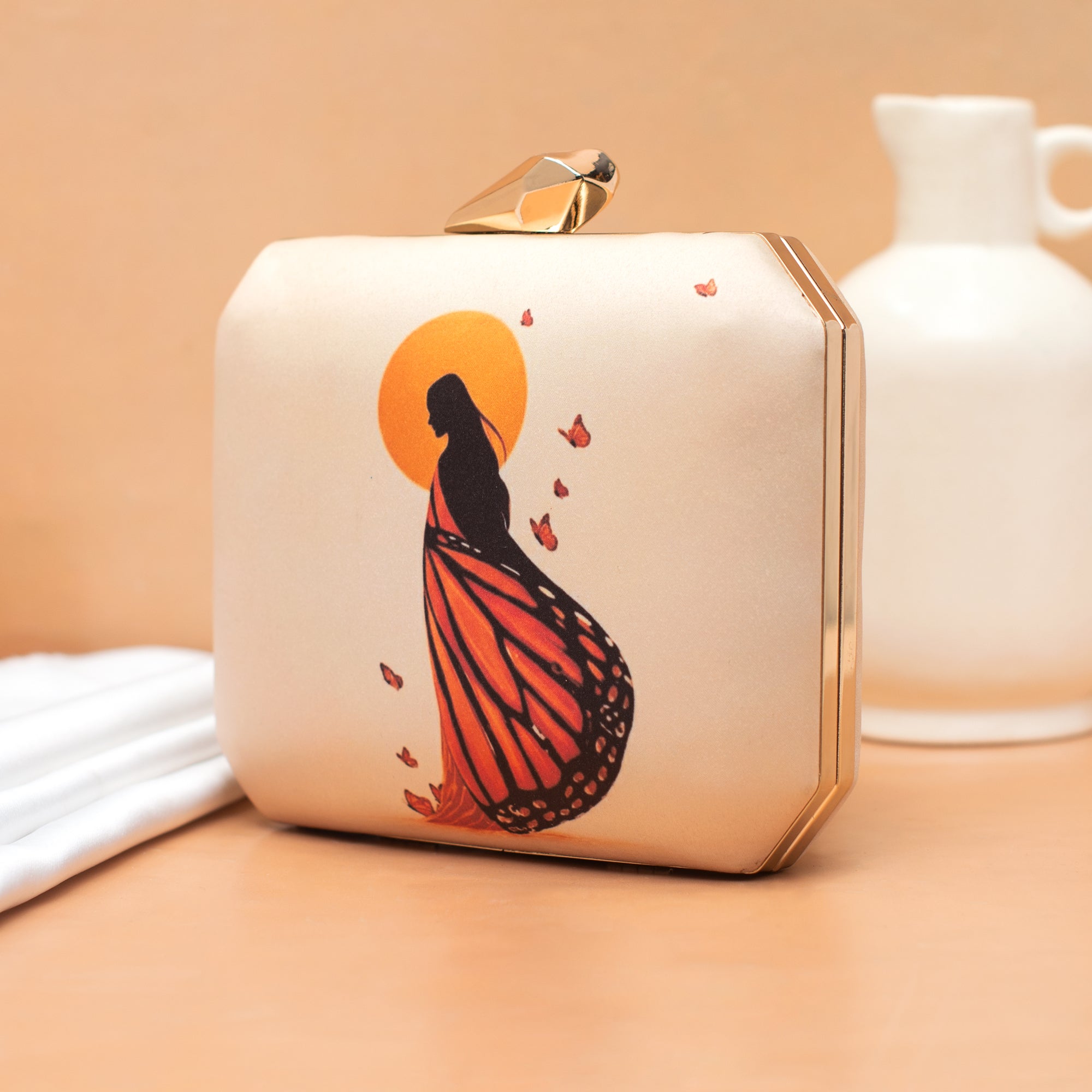 Artklim Butterfly Dress Silhouette Printed Clutch