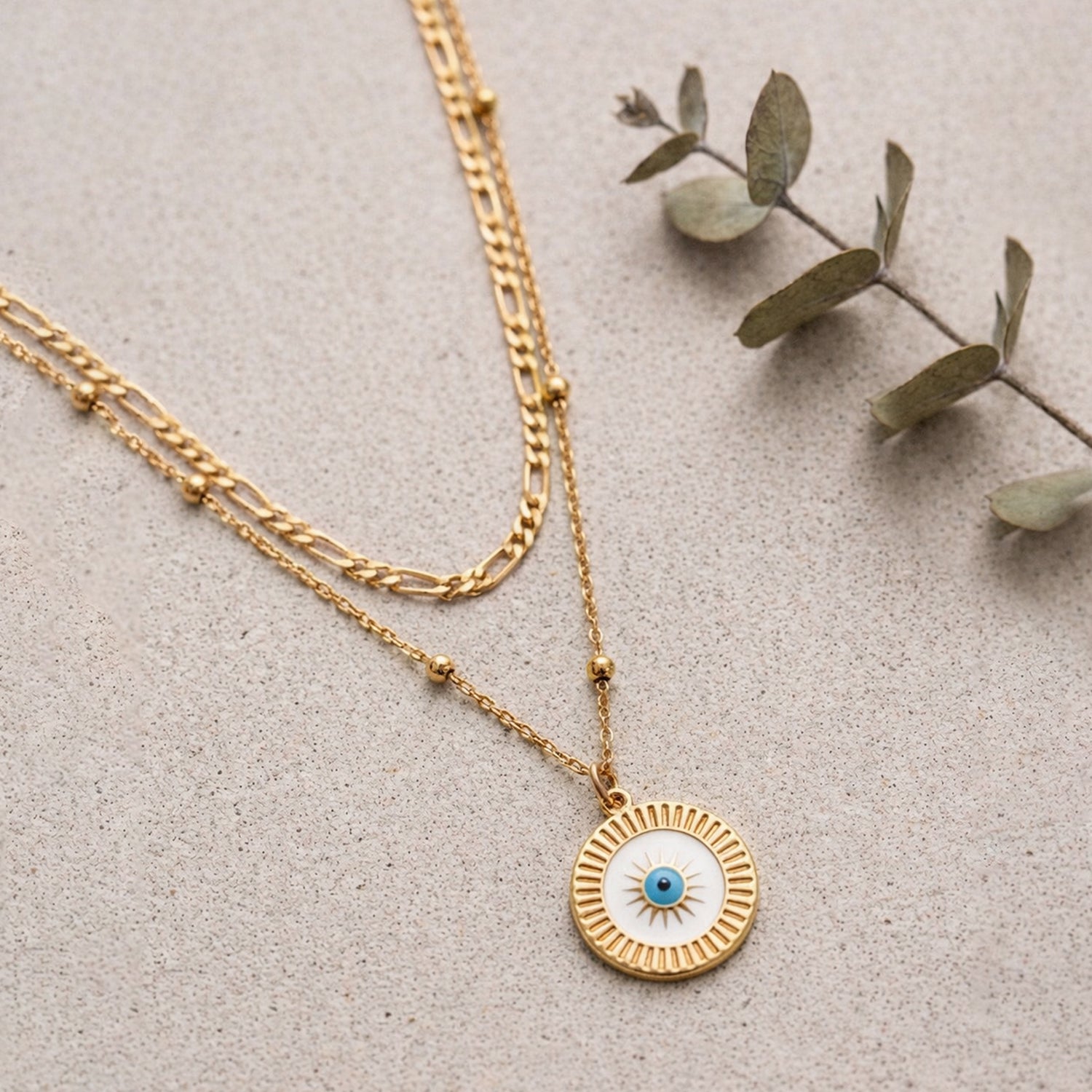 Artklim Classic Evil Eye Medallion Layered Anti-Tarnish Necklace