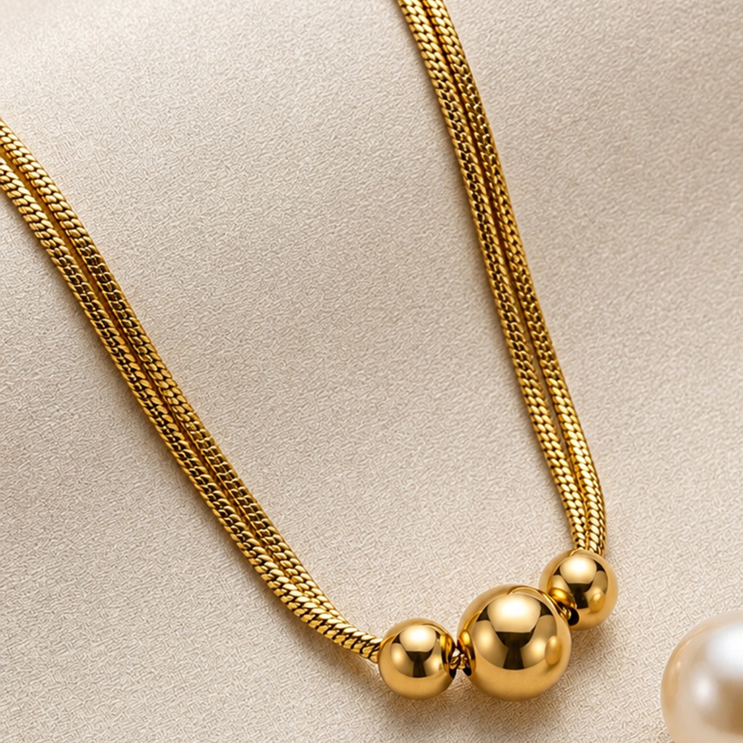 Artklim Elegant Gold Bead Snake Chain  Anti-tarnish Necklace
