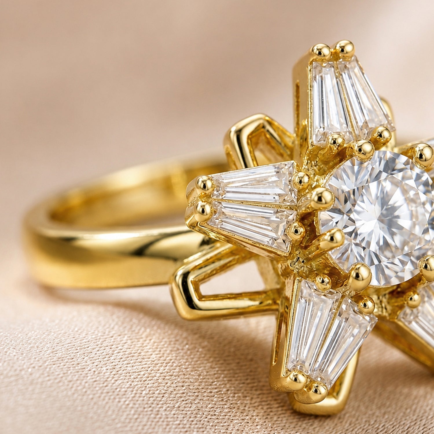 Artklim Gold Radiant Revolving Starburst Crystal Adjustable Anti-Tarnish Copper Ring