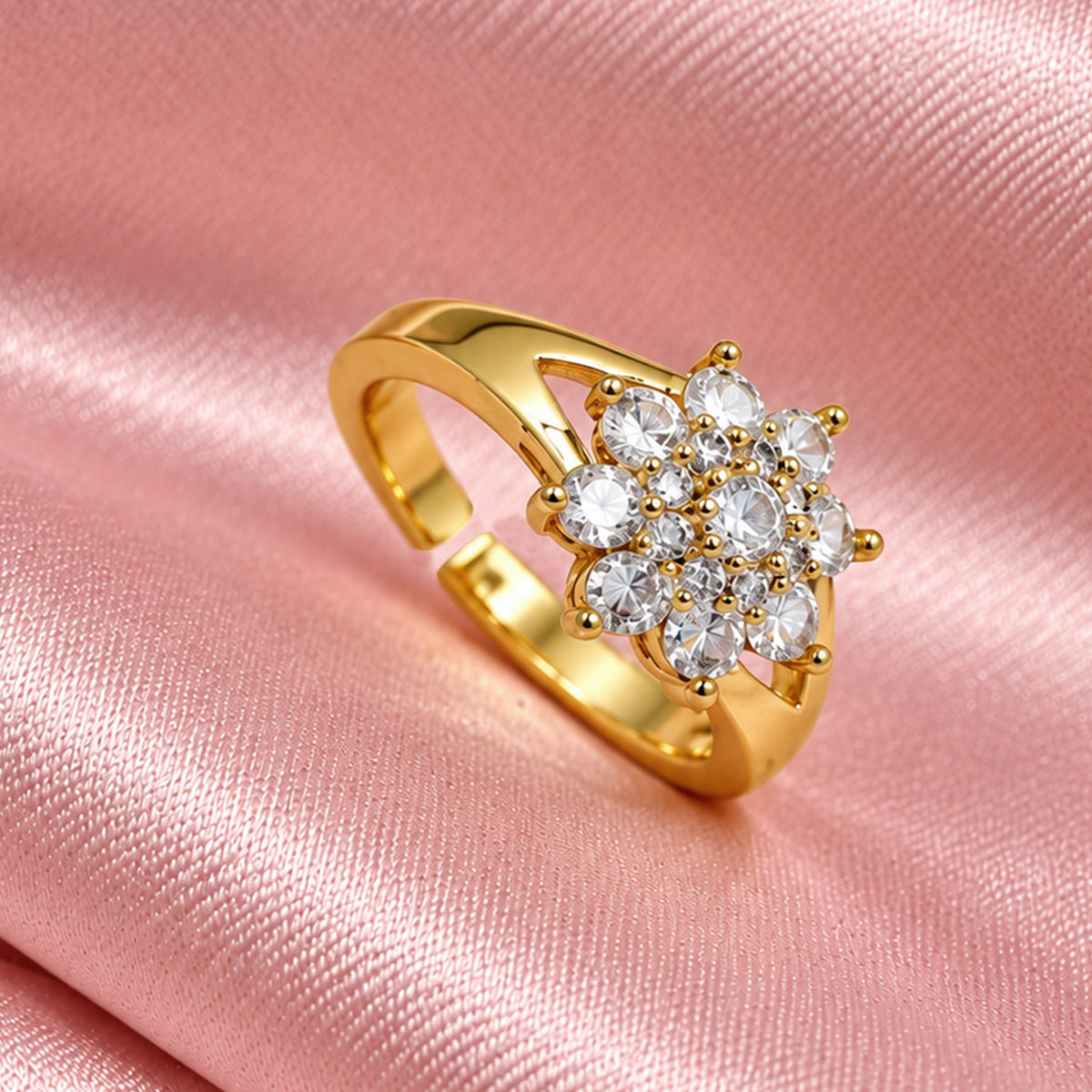 Artklim Elegant Floral Crystal Gold-Tone Anti-Tarnish Ring
