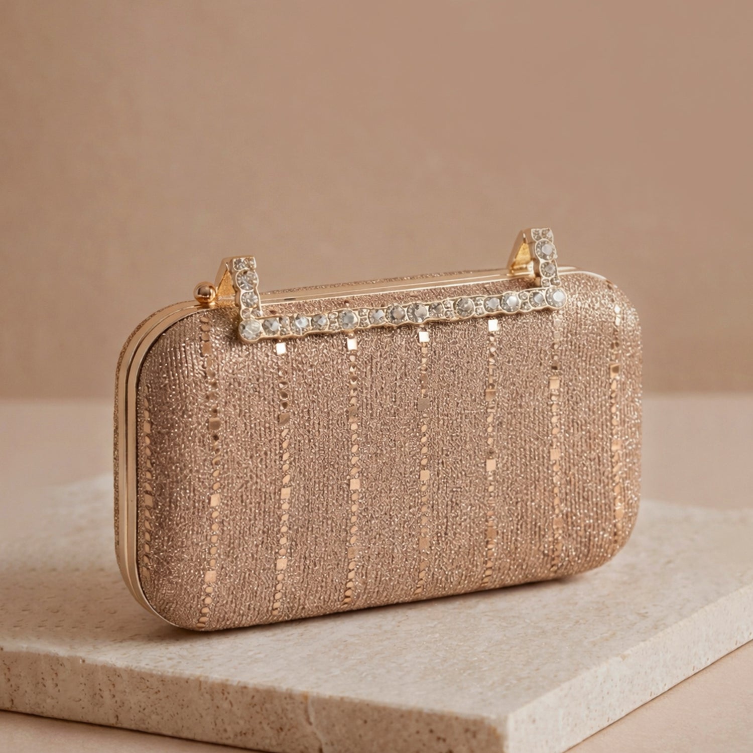 Artklim Champagne Glimmer Embroidery Clutch