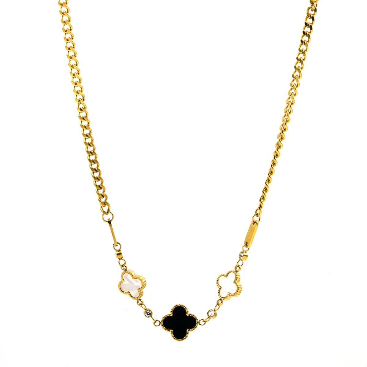 Artklim Gold Plated Black And White Clover Pendant Necklace