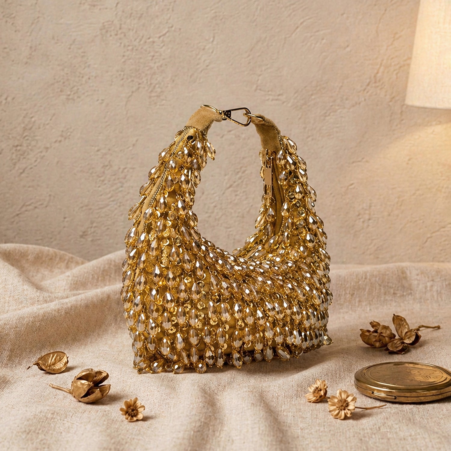 Artklim Luxe Golden Beaded Elegant Embroidery Clutch