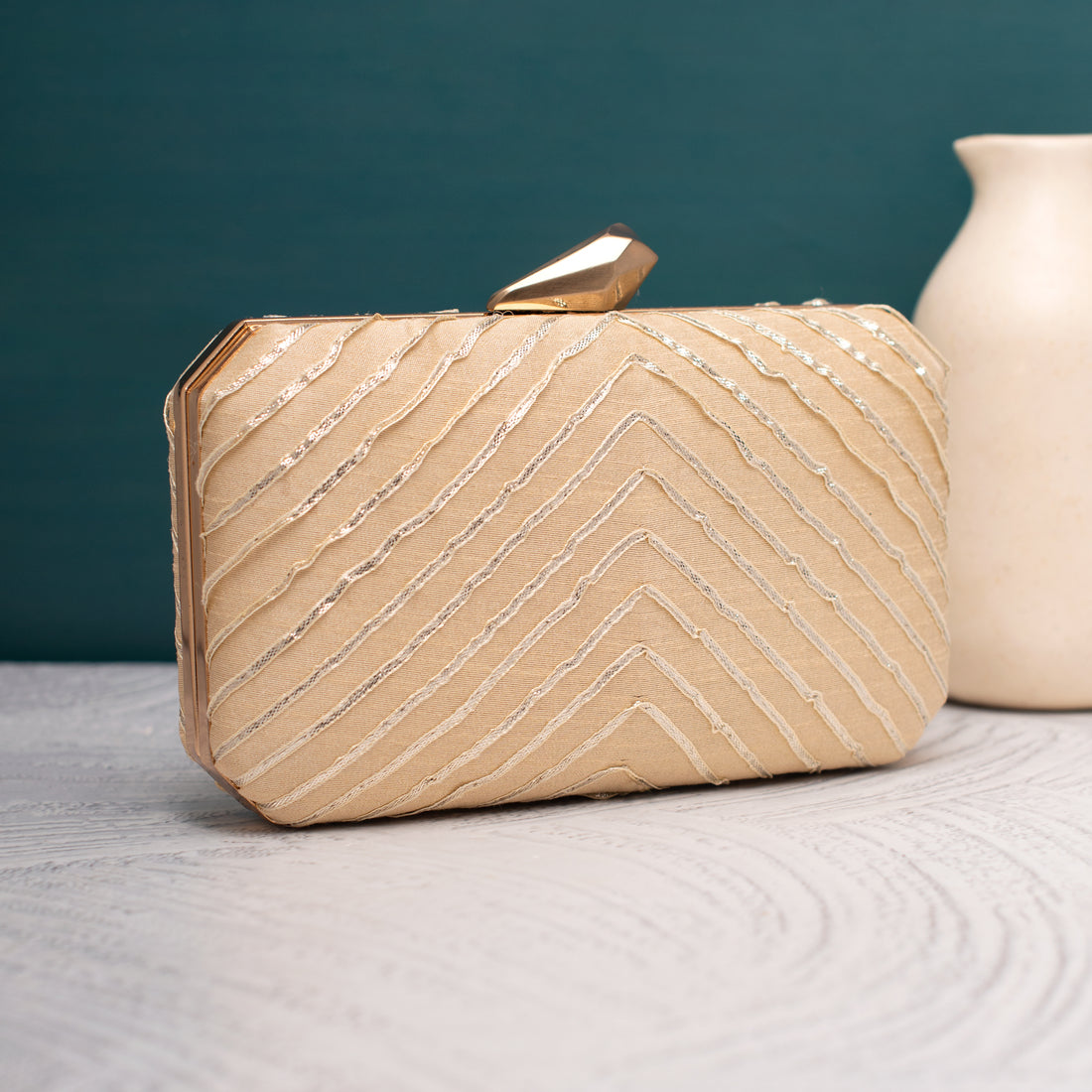 Artklim Gota Patti Golden Chevron Luxe Clutch