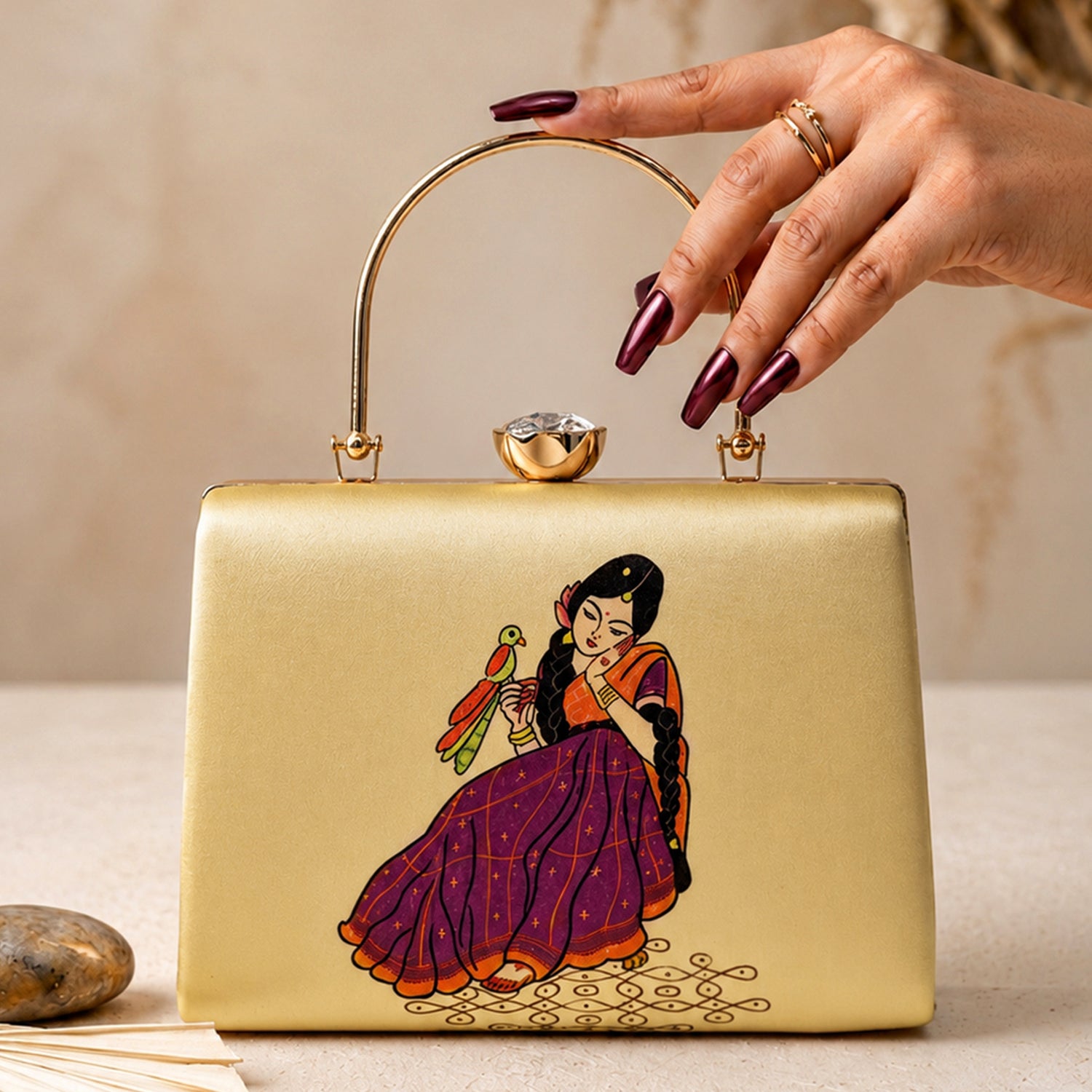 Artklim Royal Rajasthani Muse Embroidered Gold Clutch