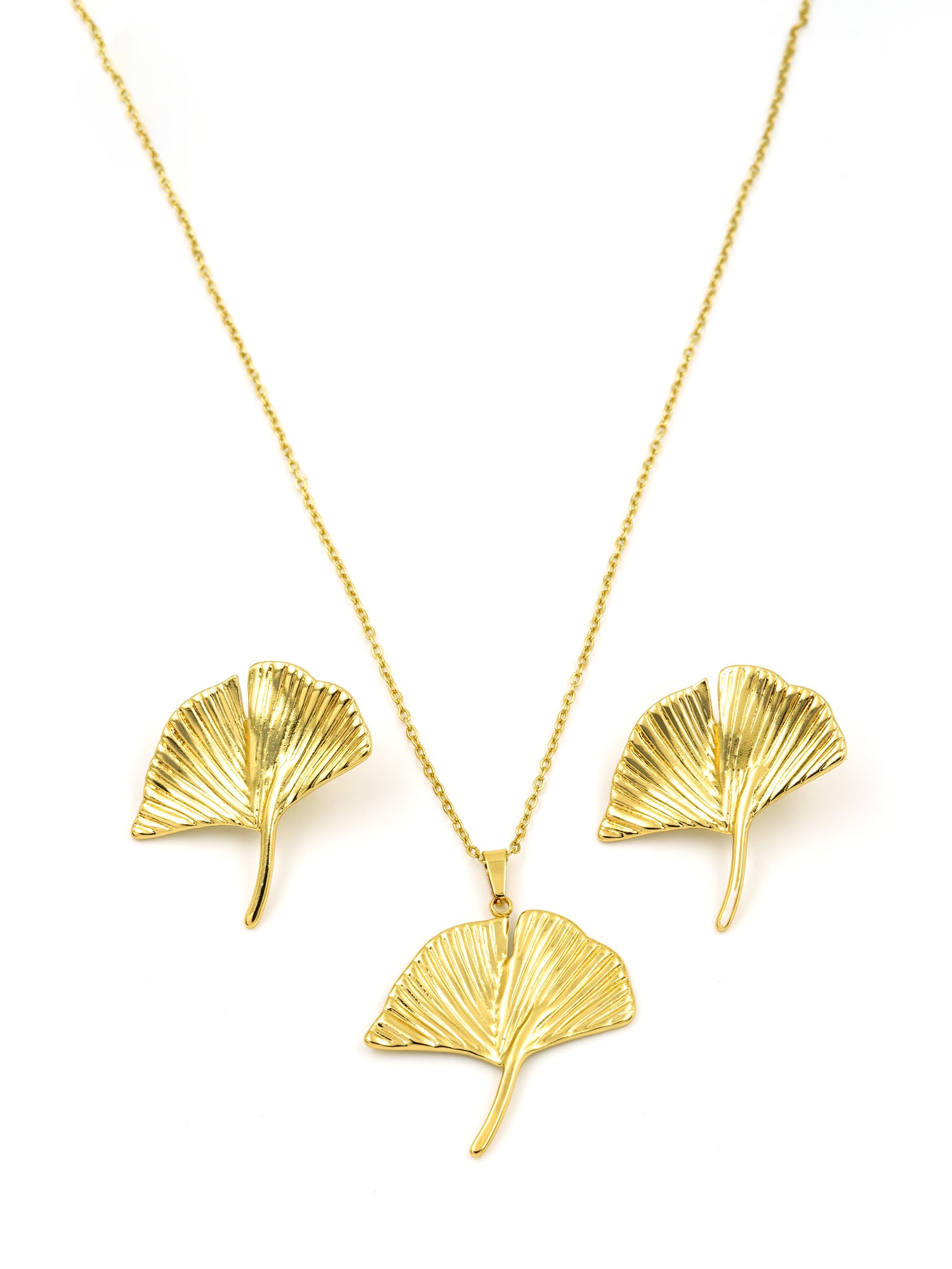 Artklim Golden Ginkgo Leaf Anti Tarnish Jewelry Set