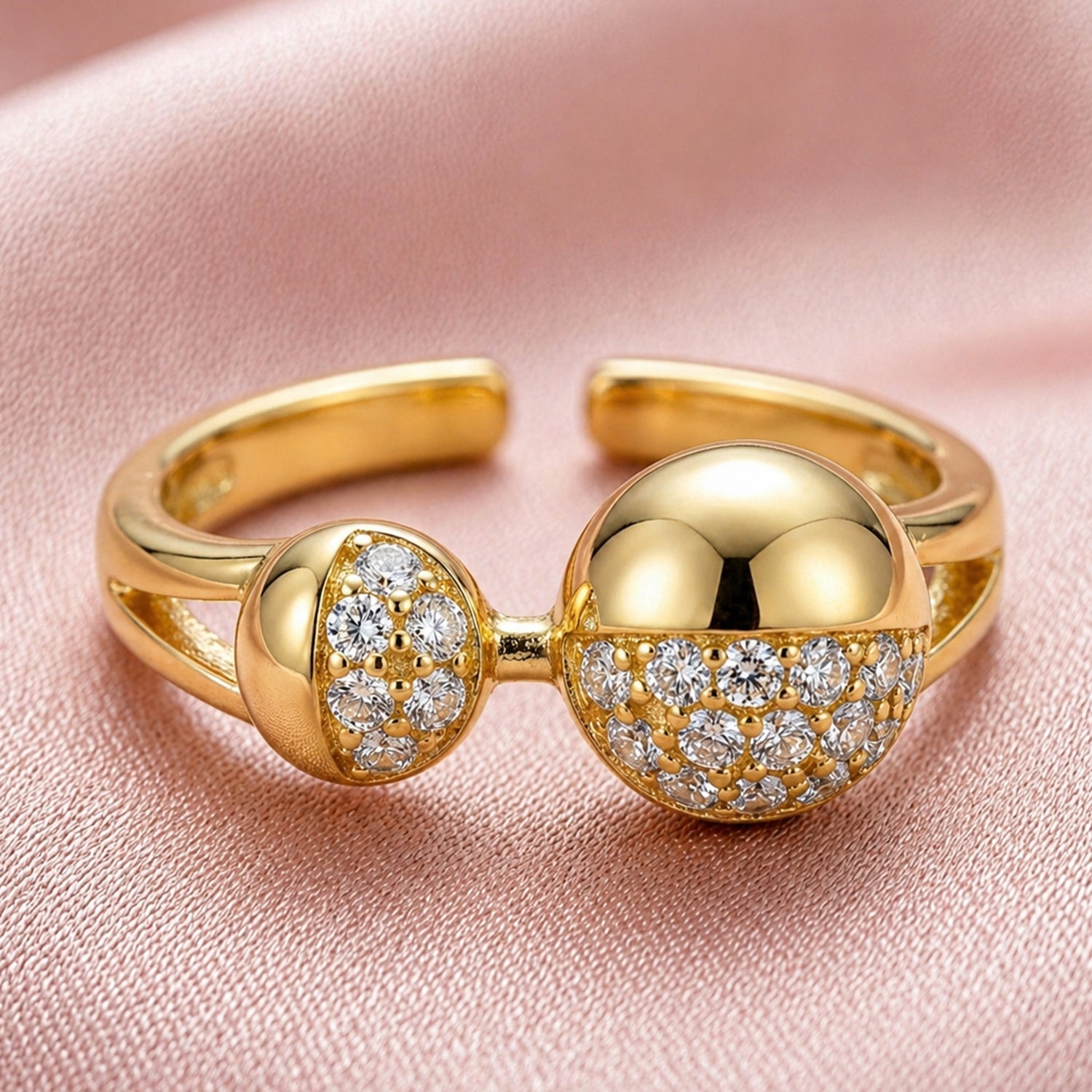 Artklim Contemporary Dual Sphere Gold Anti-Tarnish Ring