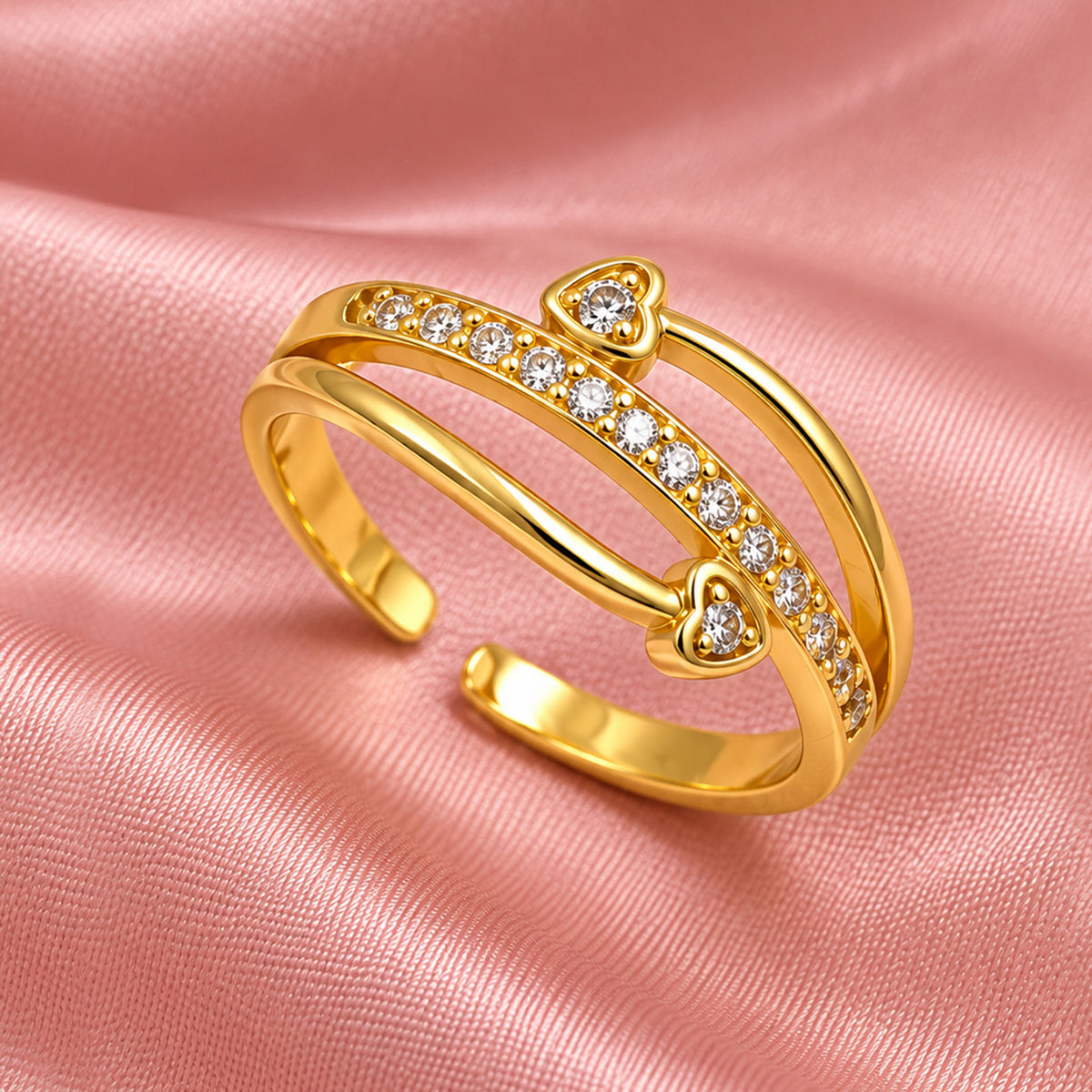Artklim Elegant Heart-Accent Crystal Gold-Tone Anti-Tarnish Ring