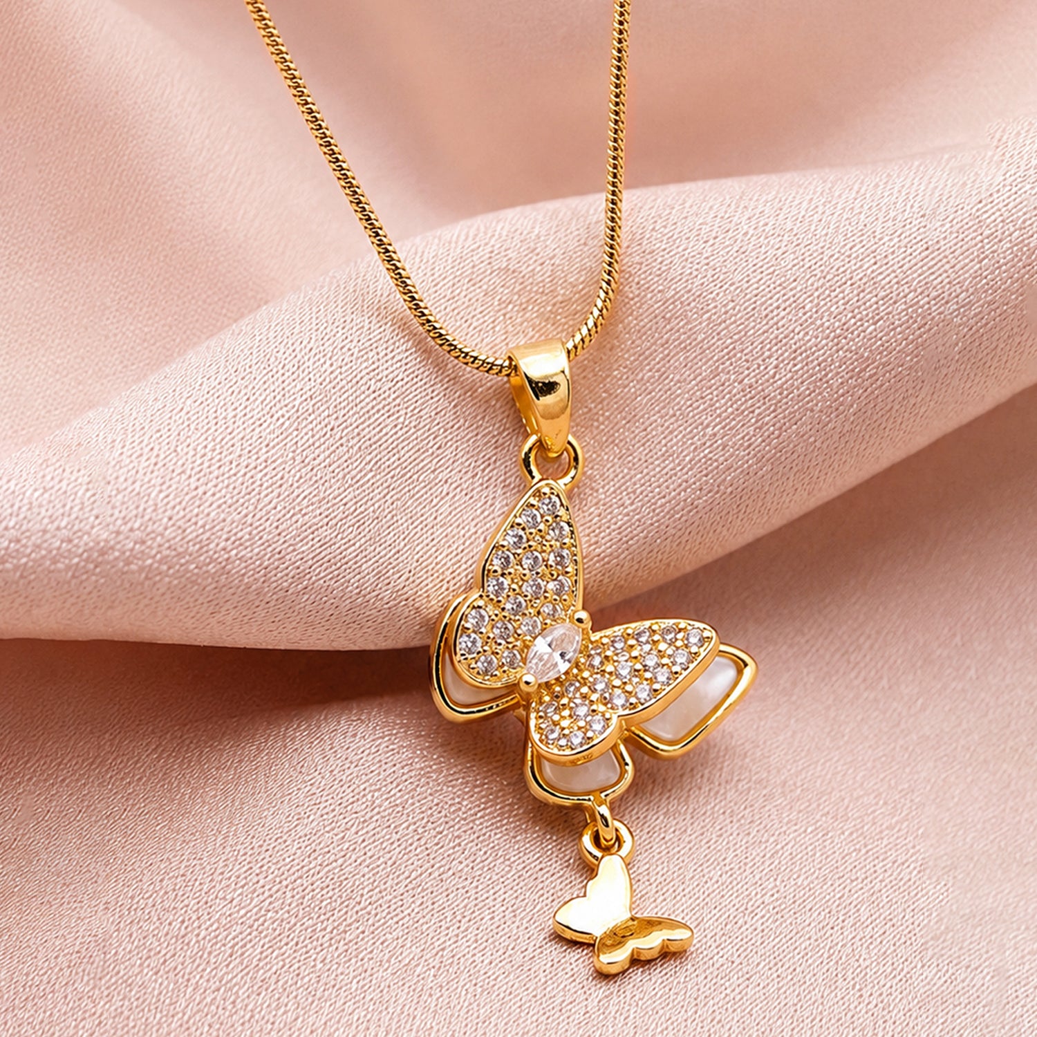 Artklim Graceful Butterfly Drop Anti-Tarnish Pendant Necklace