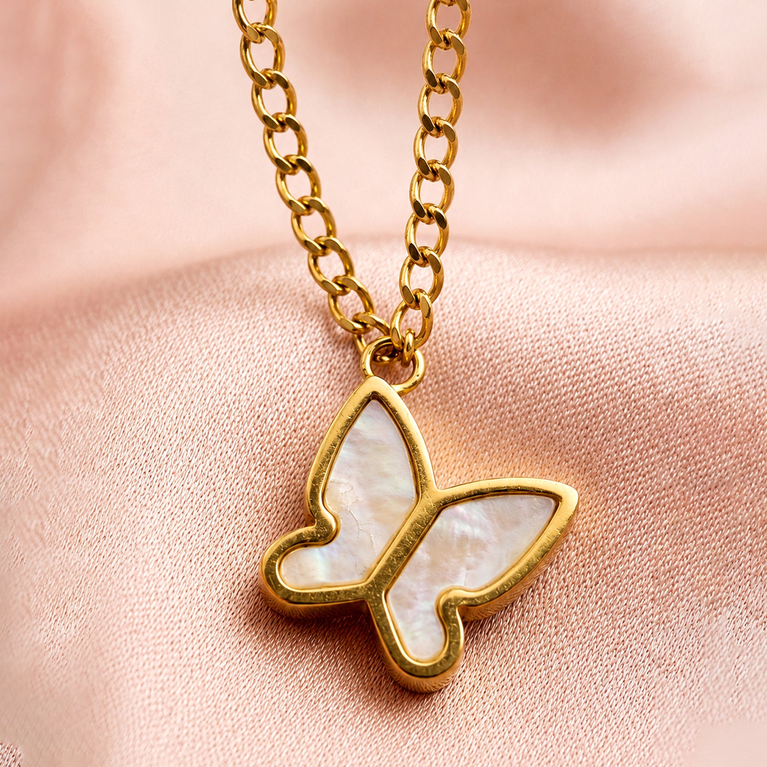 Artklim Mother of Pearl Butterfly Drop Anti-Tarnish Pendant Necklace