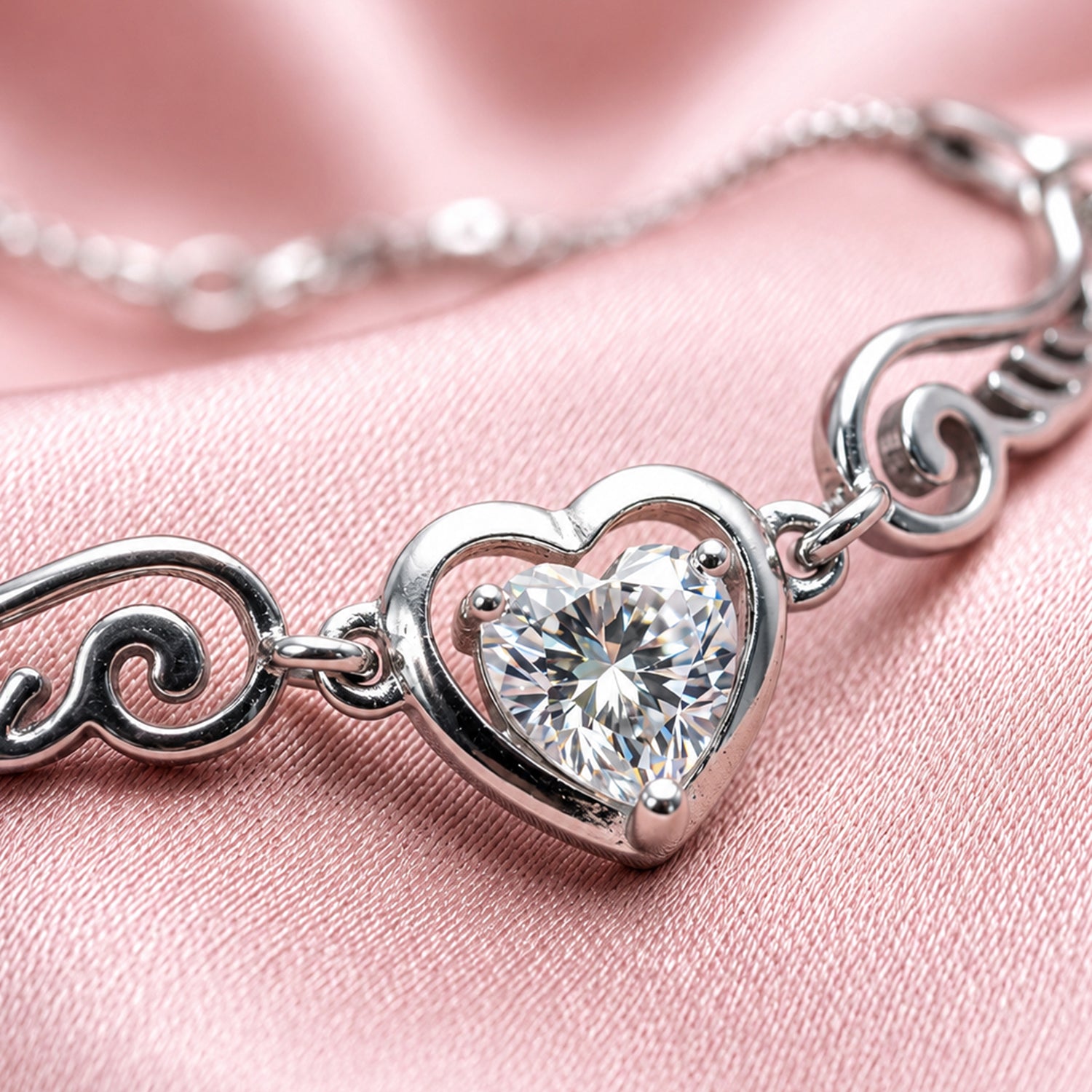 Artklim Silver-Tone Angel Wing Heart Crystal  Anti-Tarnish Bracelet