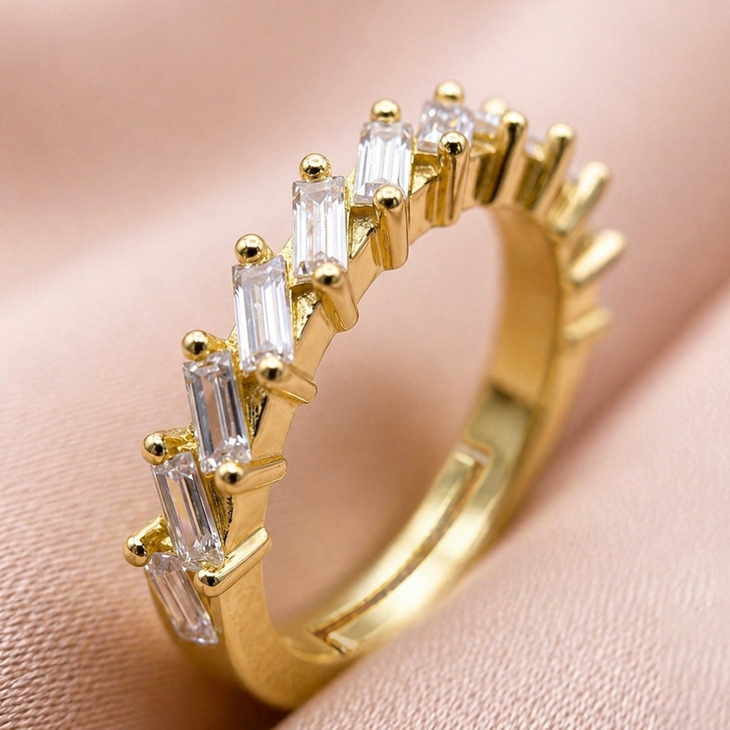 Artklim Gold Baguette Crystal Half Eternity Anti-Tarnish Ring
