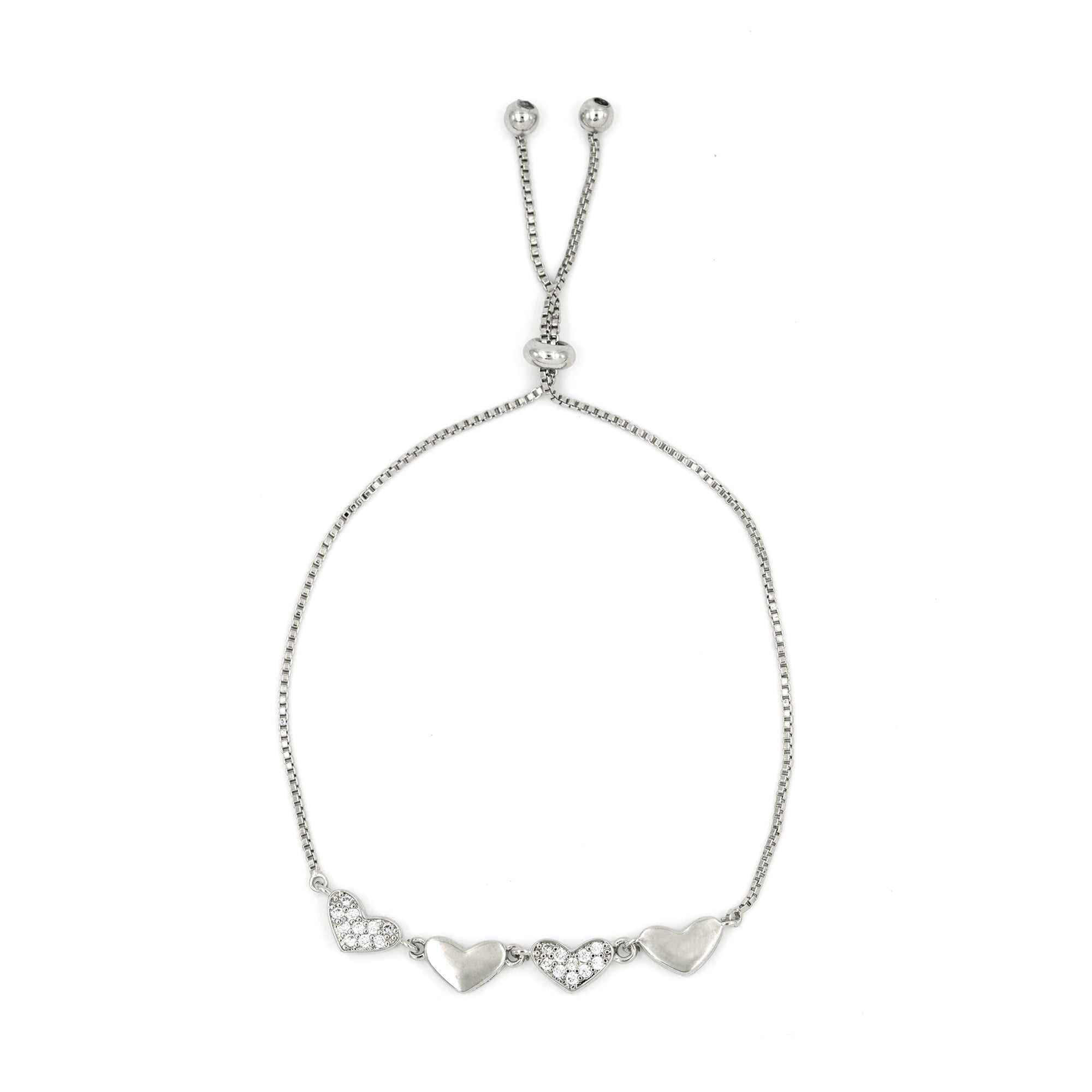 Artklim Silver Plated Studded Hearts Slider Bracelet
