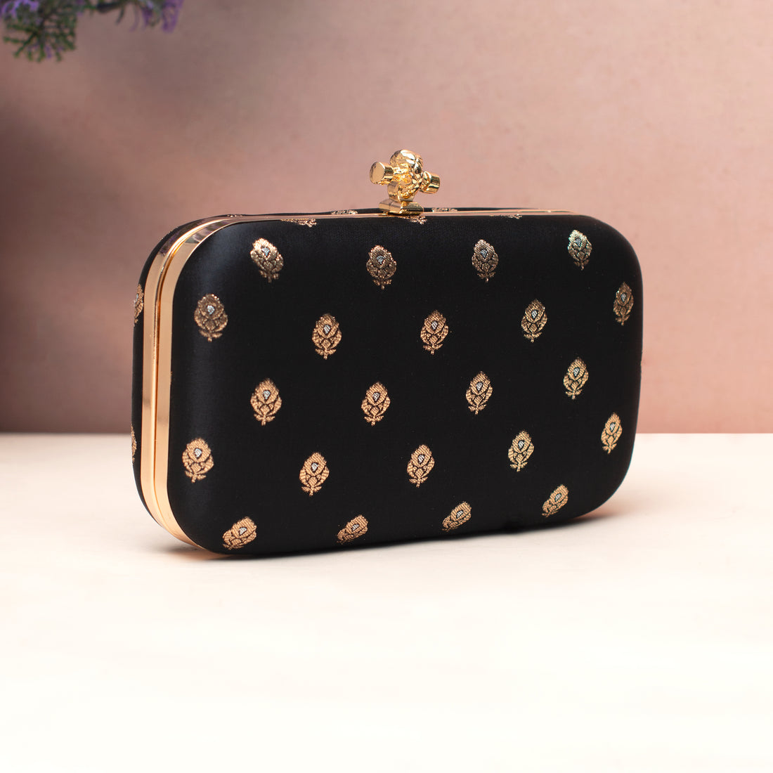 Artklim Regal Black Gold-Buti Embroidered Clutch