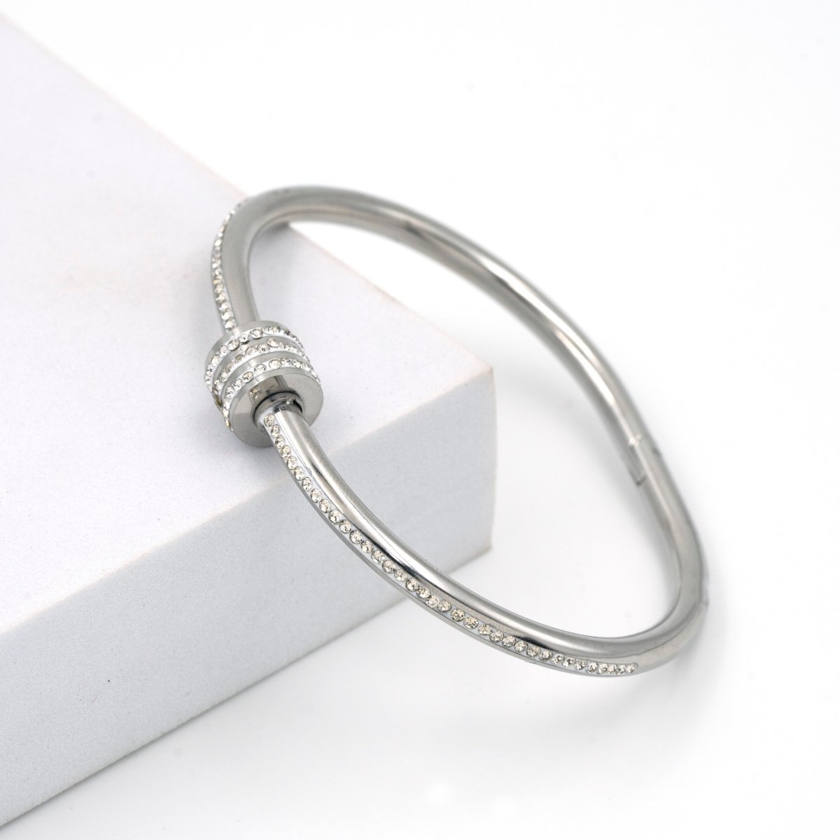 Artklim Silver Plated Elegant Studded Bangle Bracelet