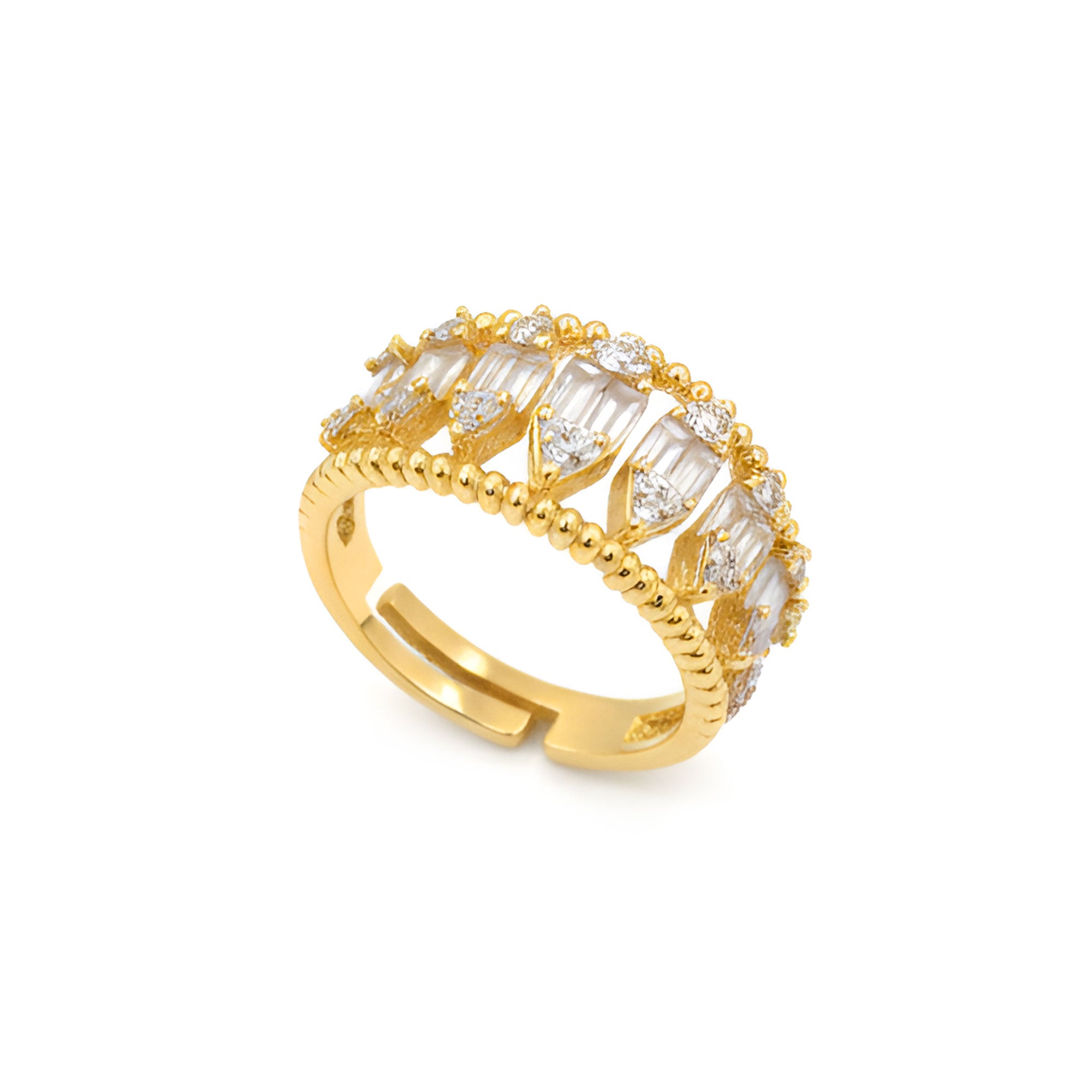 Artklim Gold-Plated Crownline Crystal Anti-Tarnish Ring