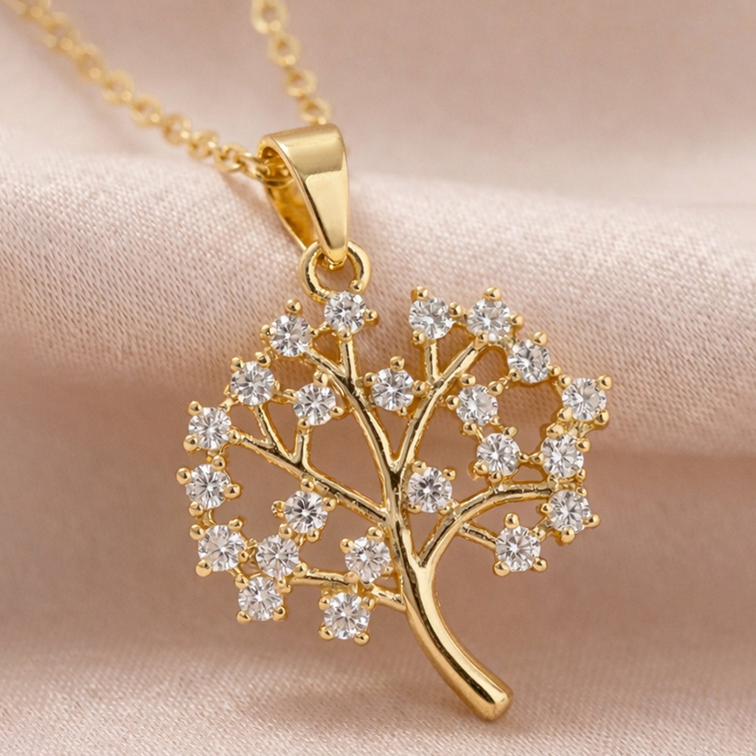 Artklim Gold-Plated Elegant Crystal Tree Anti-Tarnish Pendant Necklace