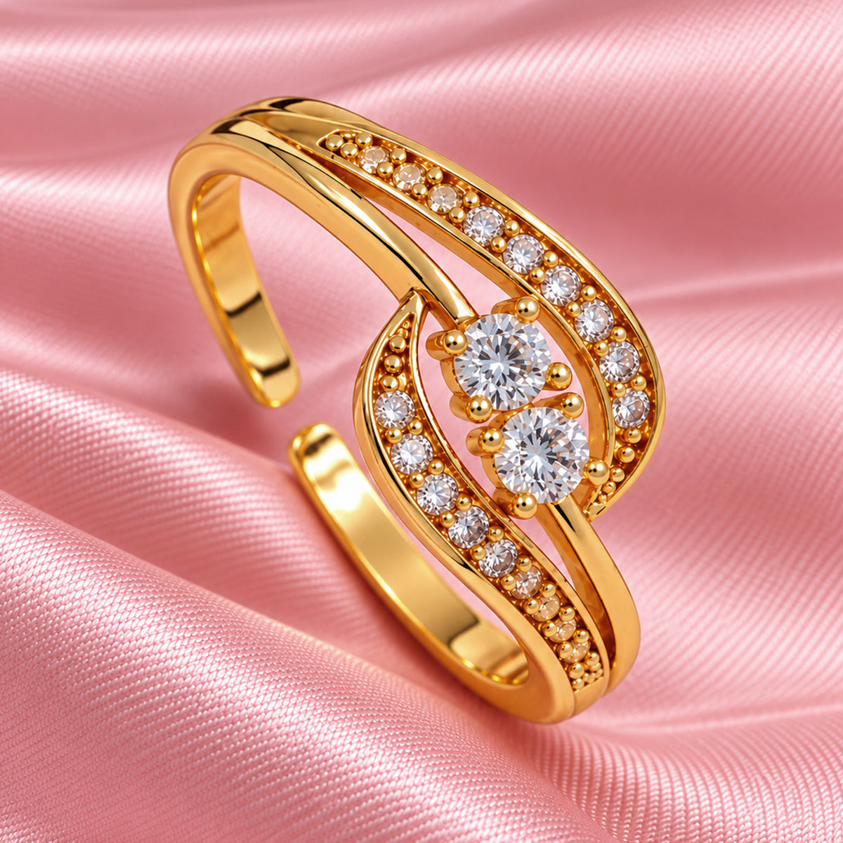 Artklim Elegant Double Crystal Gold-Tone Anti-Tarnish Ring