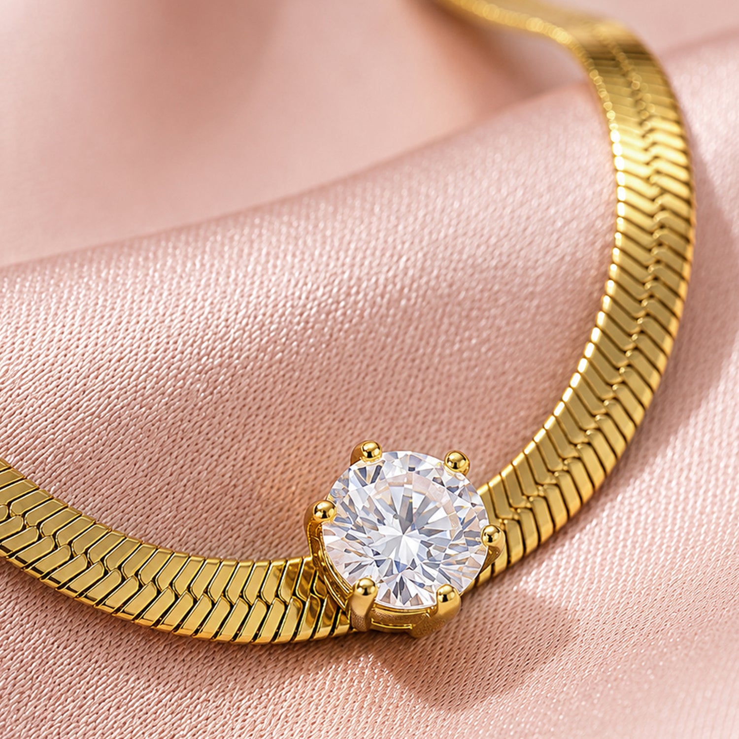 Artklim Solitaire Snake Chain Anti-Tarnish Pendant Necklace