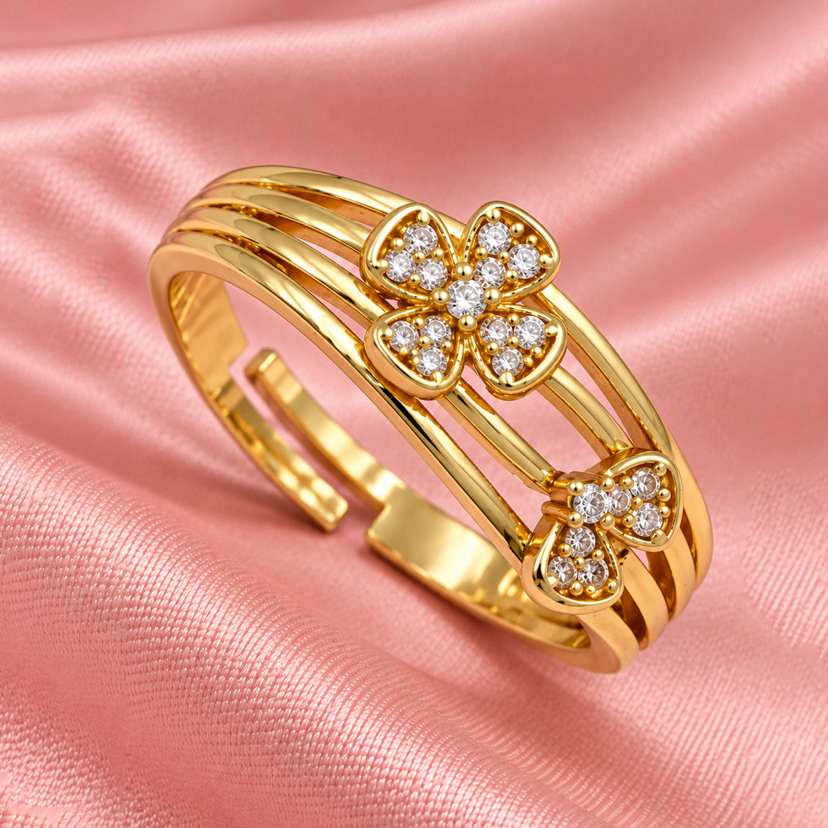 Artklim Delicate Double Flower Gold-Tone Anti-Tarnish Ring