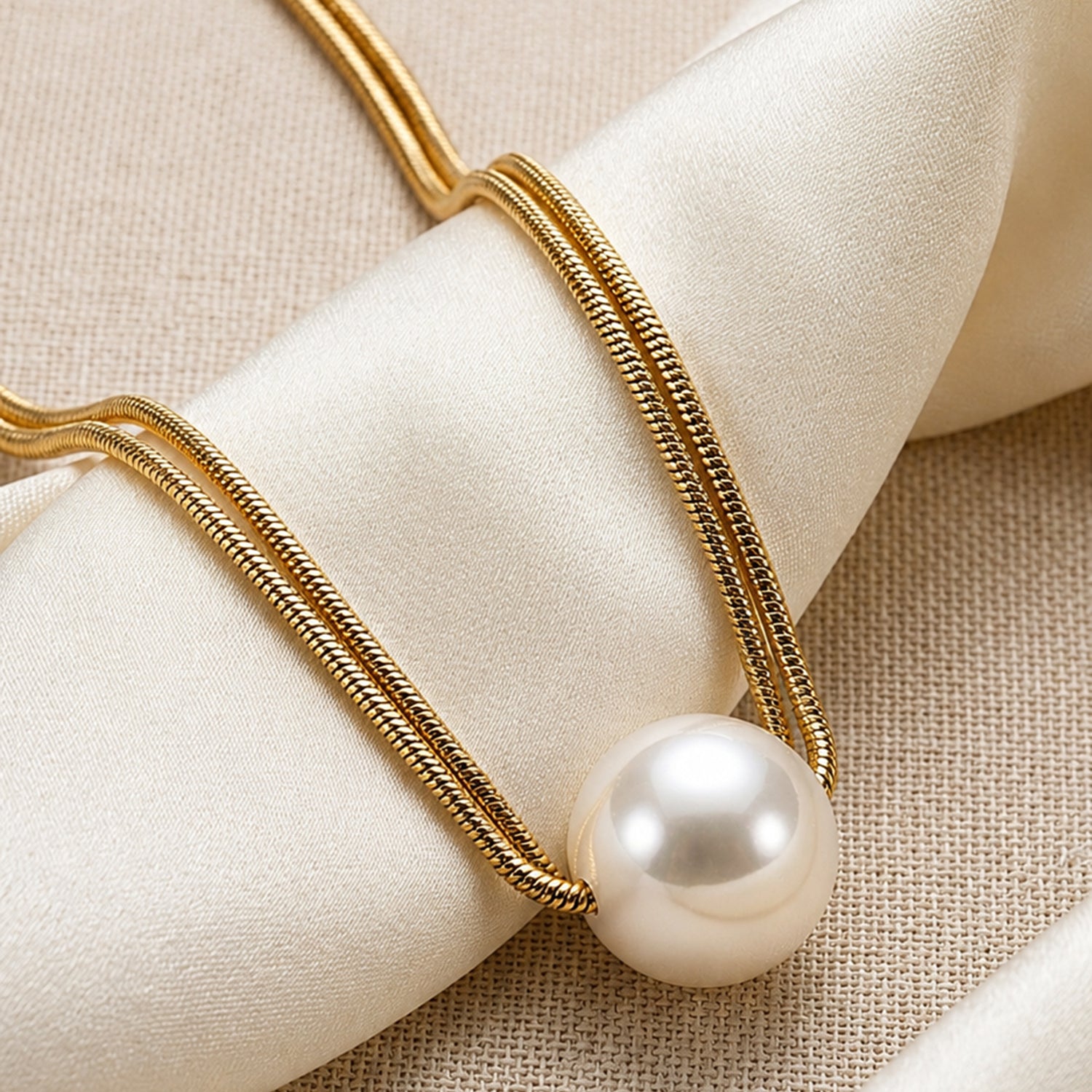 Artklim Elegant Golden Pearl Harmony Anti-tarnish Necklace