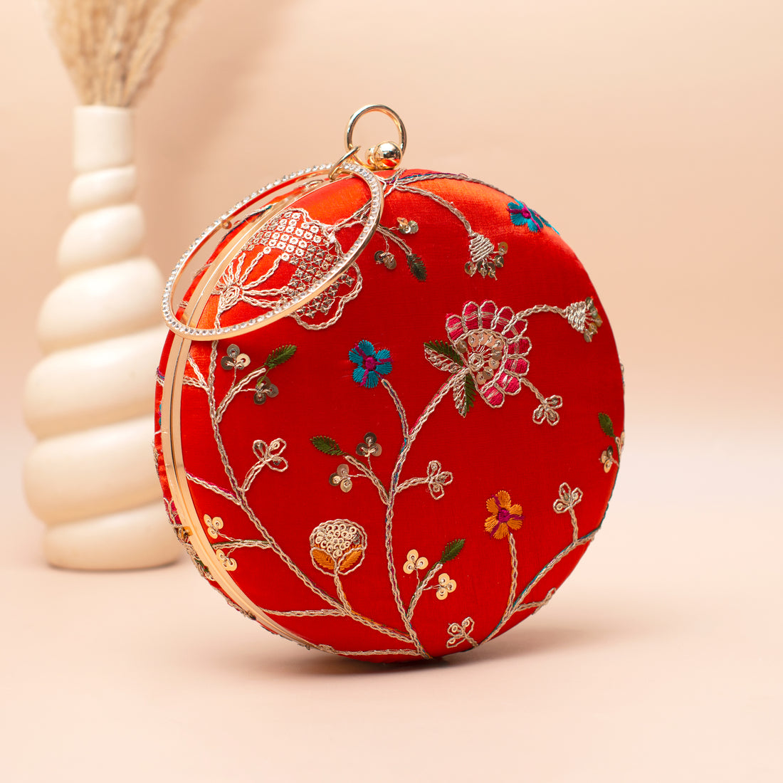 Artklim Red Floral Bright Embroidered Clutch