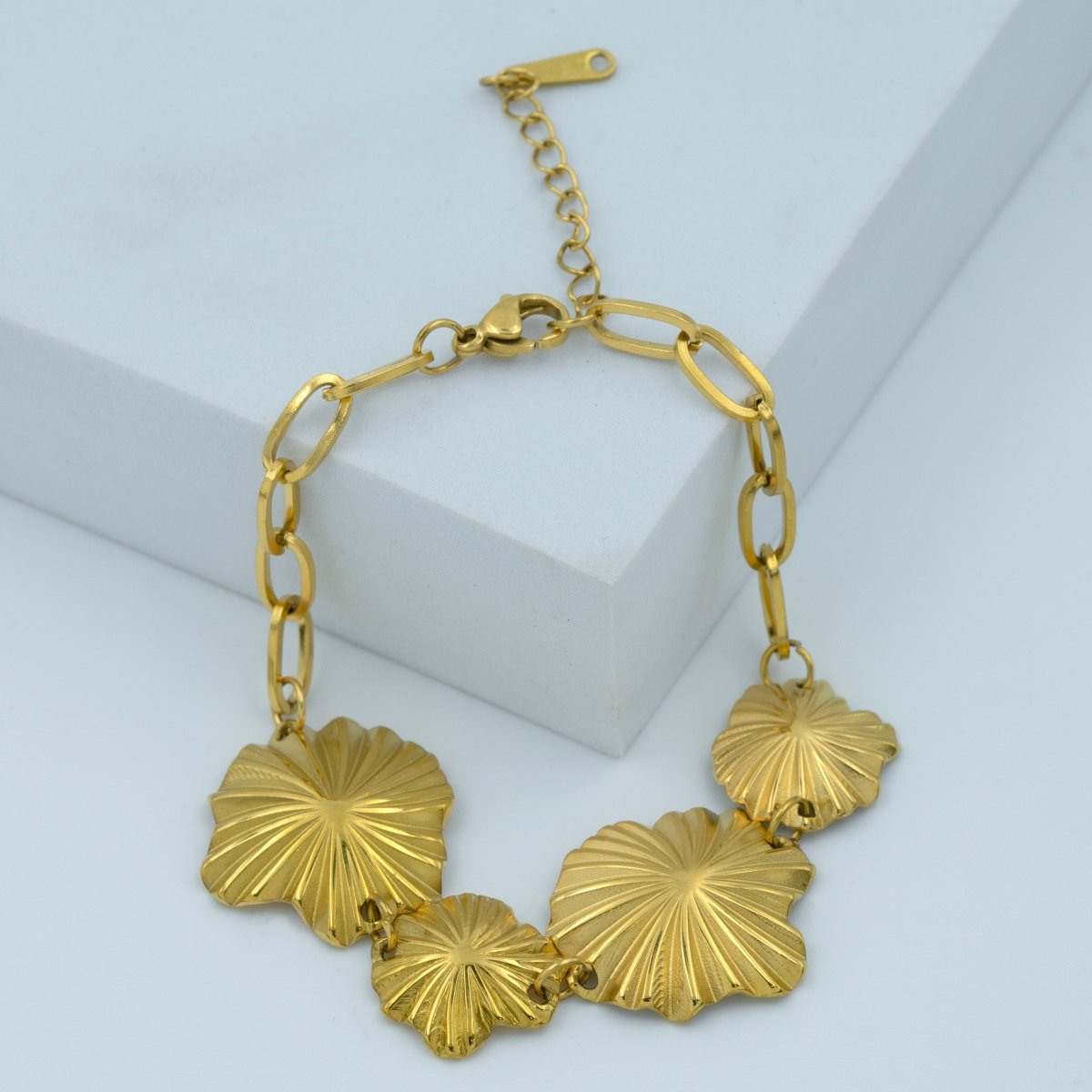 Artklim Gold Plated Classic Textured Floral Swirl Bracelet
