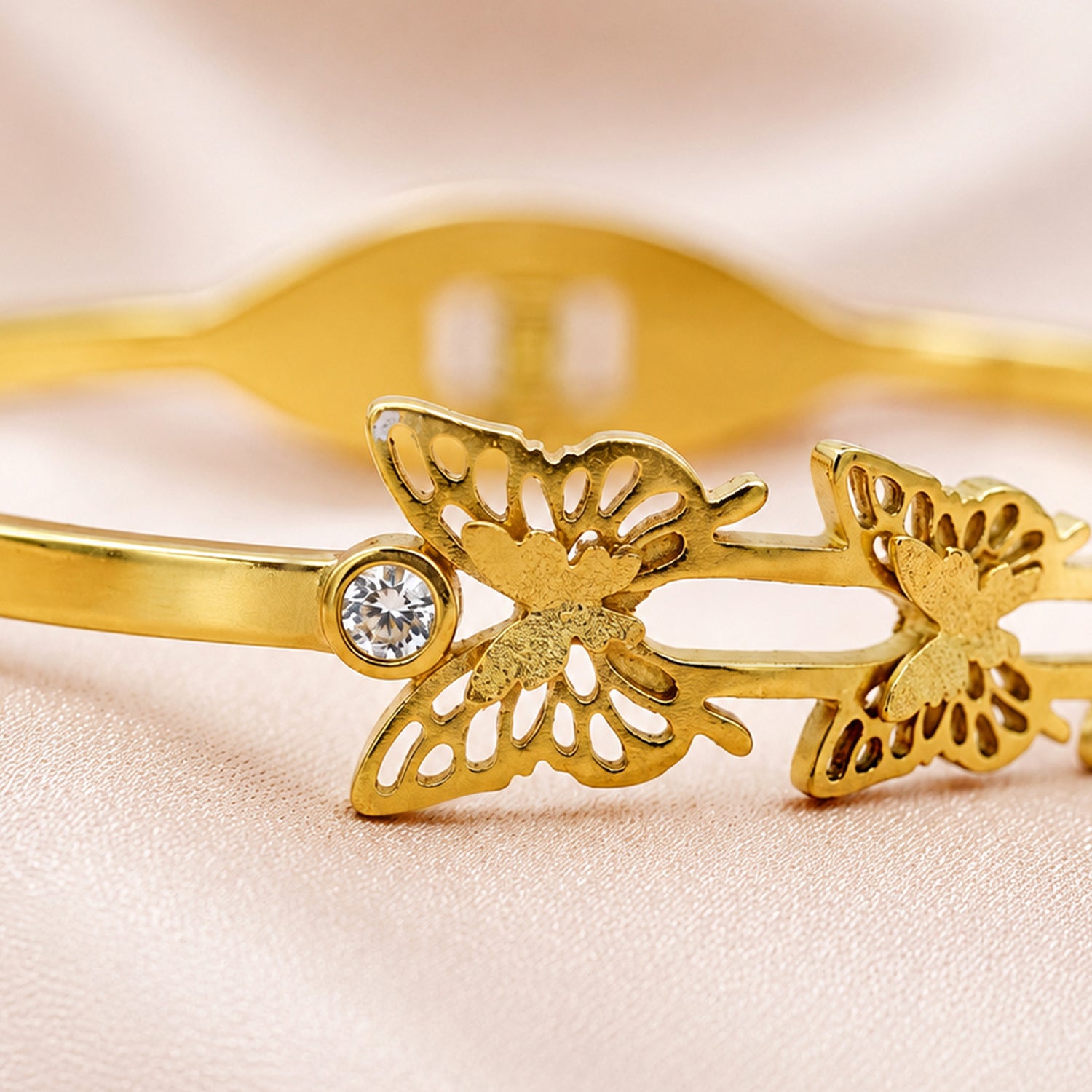 Artklim Crystal Butterfly Trio Anti-Tarnish Bangle Bracelet