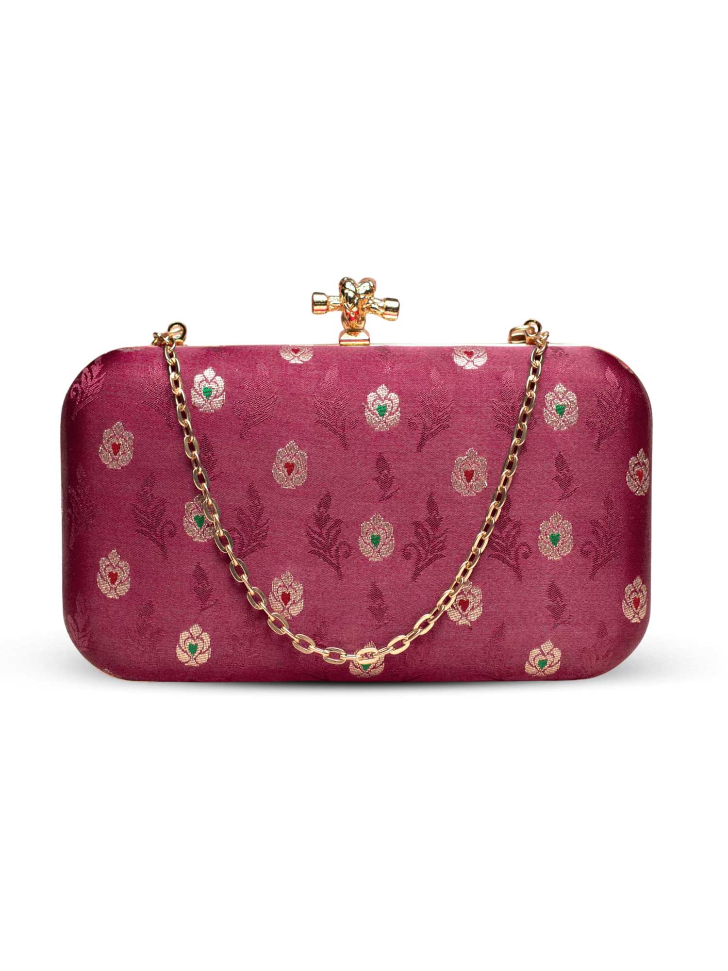 Artklim Ruby Blossom Golden Chain Clutch