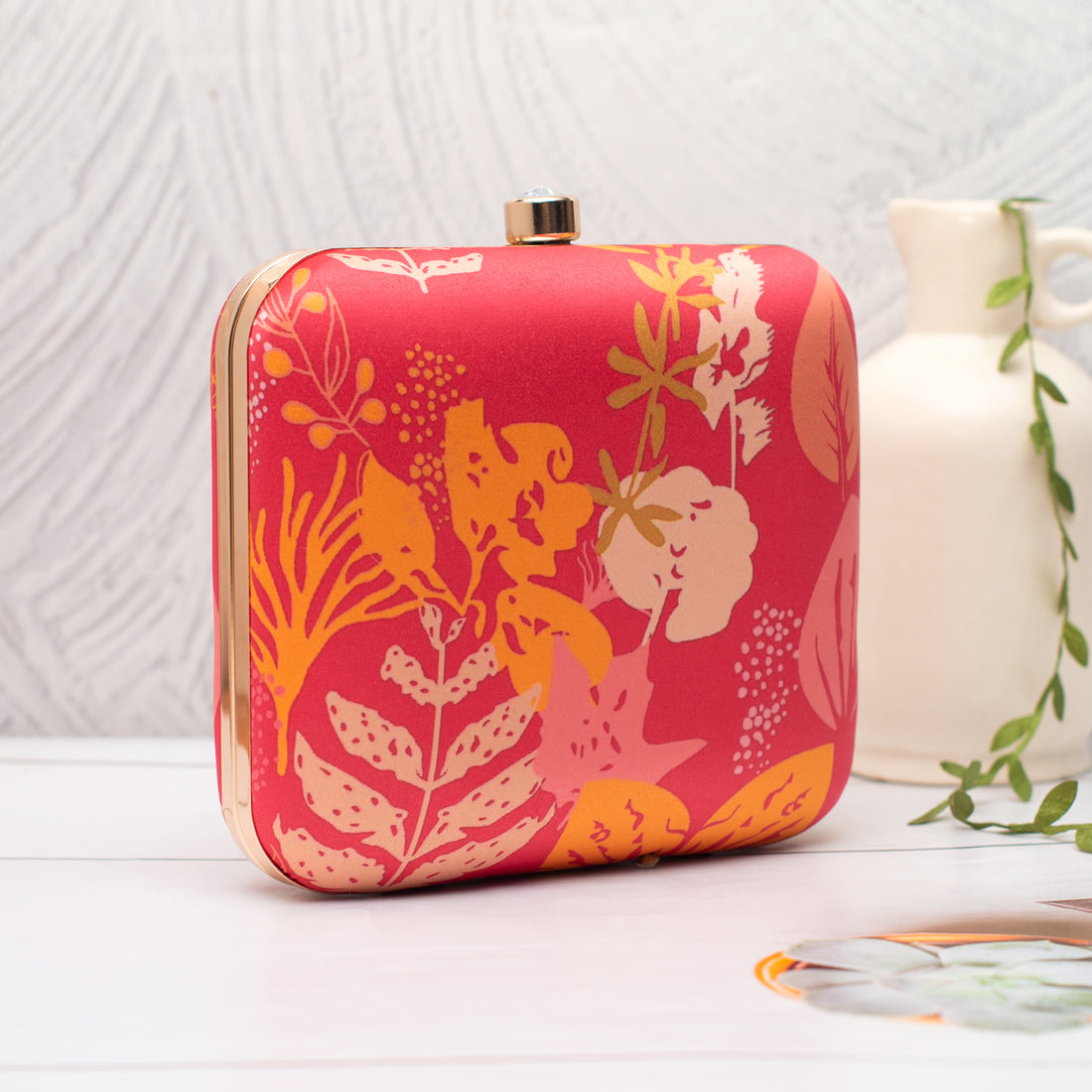 Artklim Pink–Orange Tropical Portrait Clutch