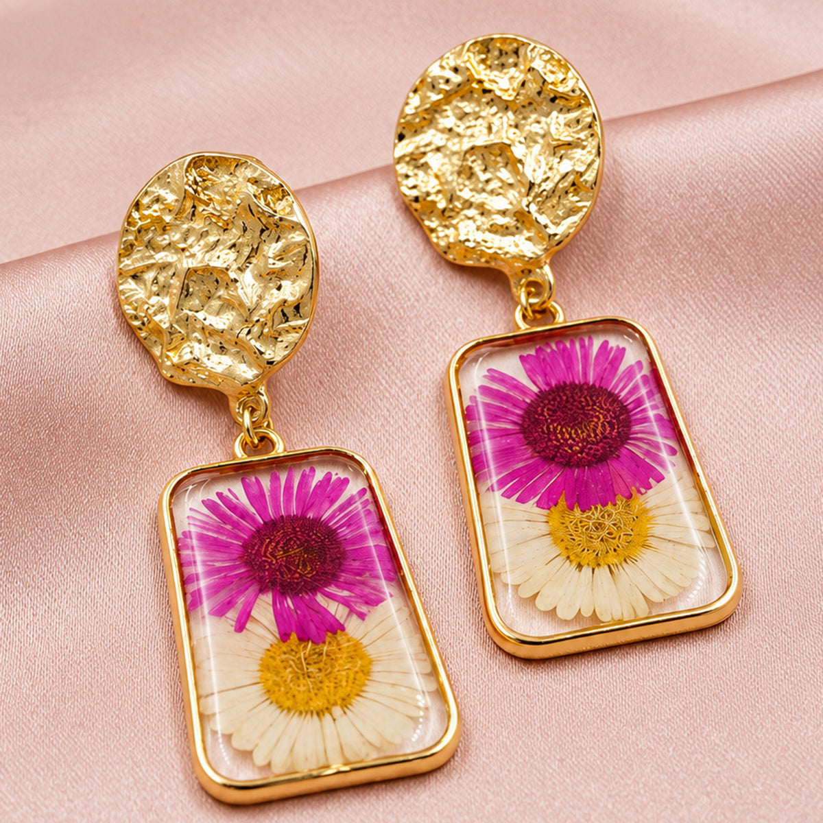 Artklim Elegant Pink & White Floral Gold-Tone Anti-Tarnish Earring