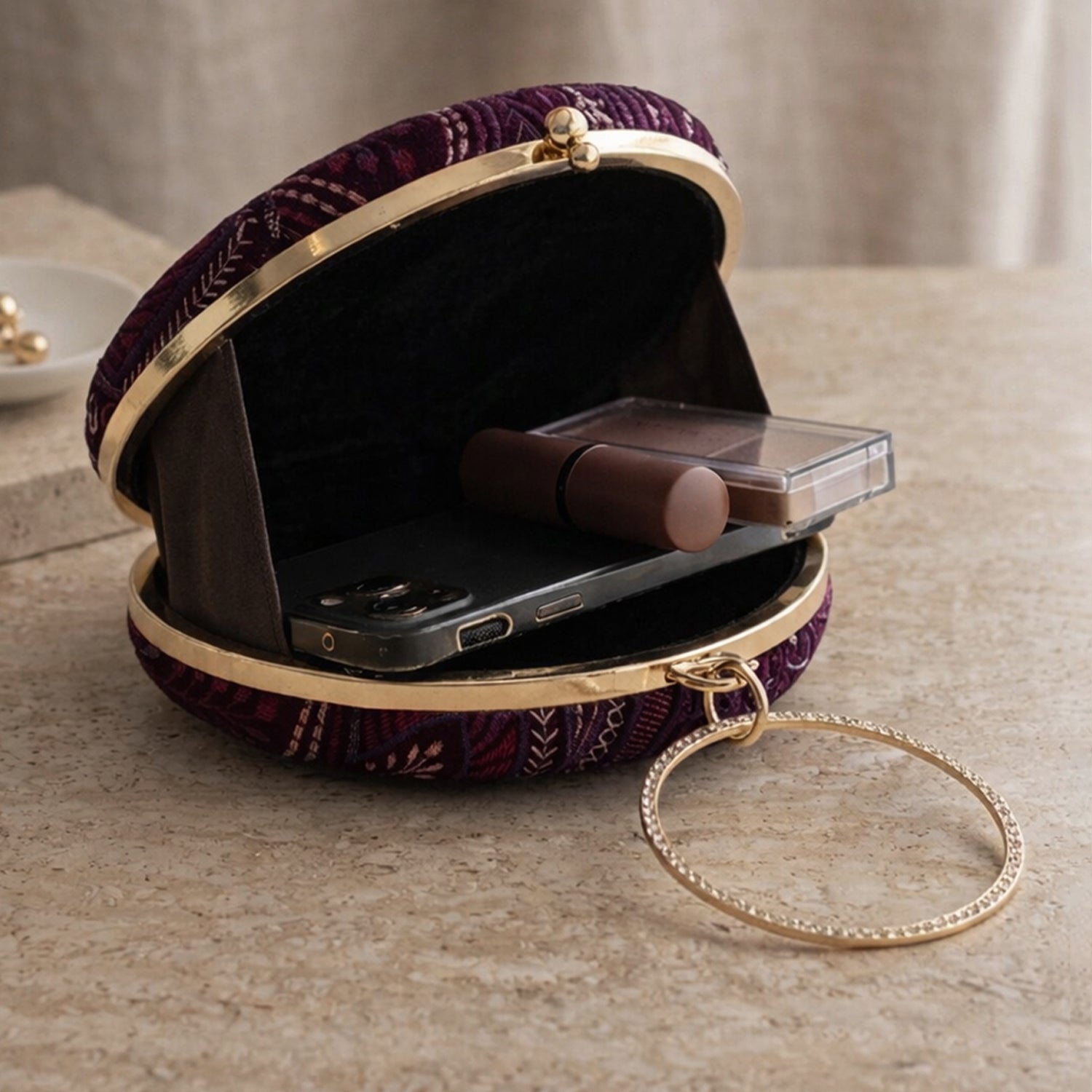 Artklim Royal Maroon Heritage Velvet Embroidery Clutch