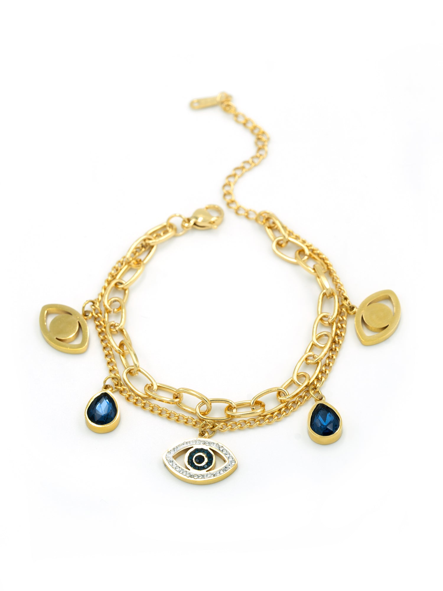 Artklim Gold Plated Anti Tarnish Layered Evil Eye Bracelet