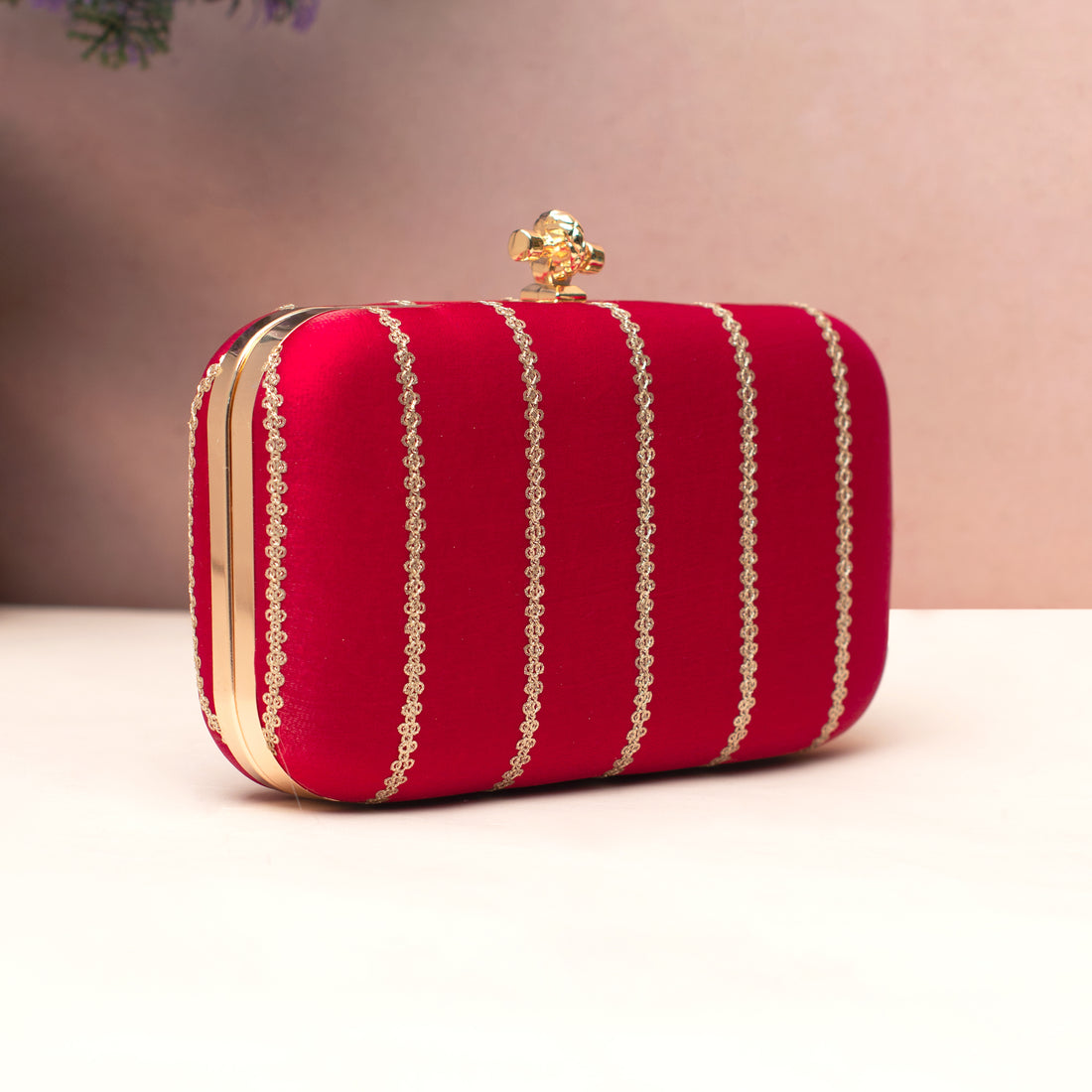 Artklim Vivid Pink Gold-Detail Embroidered Clutch