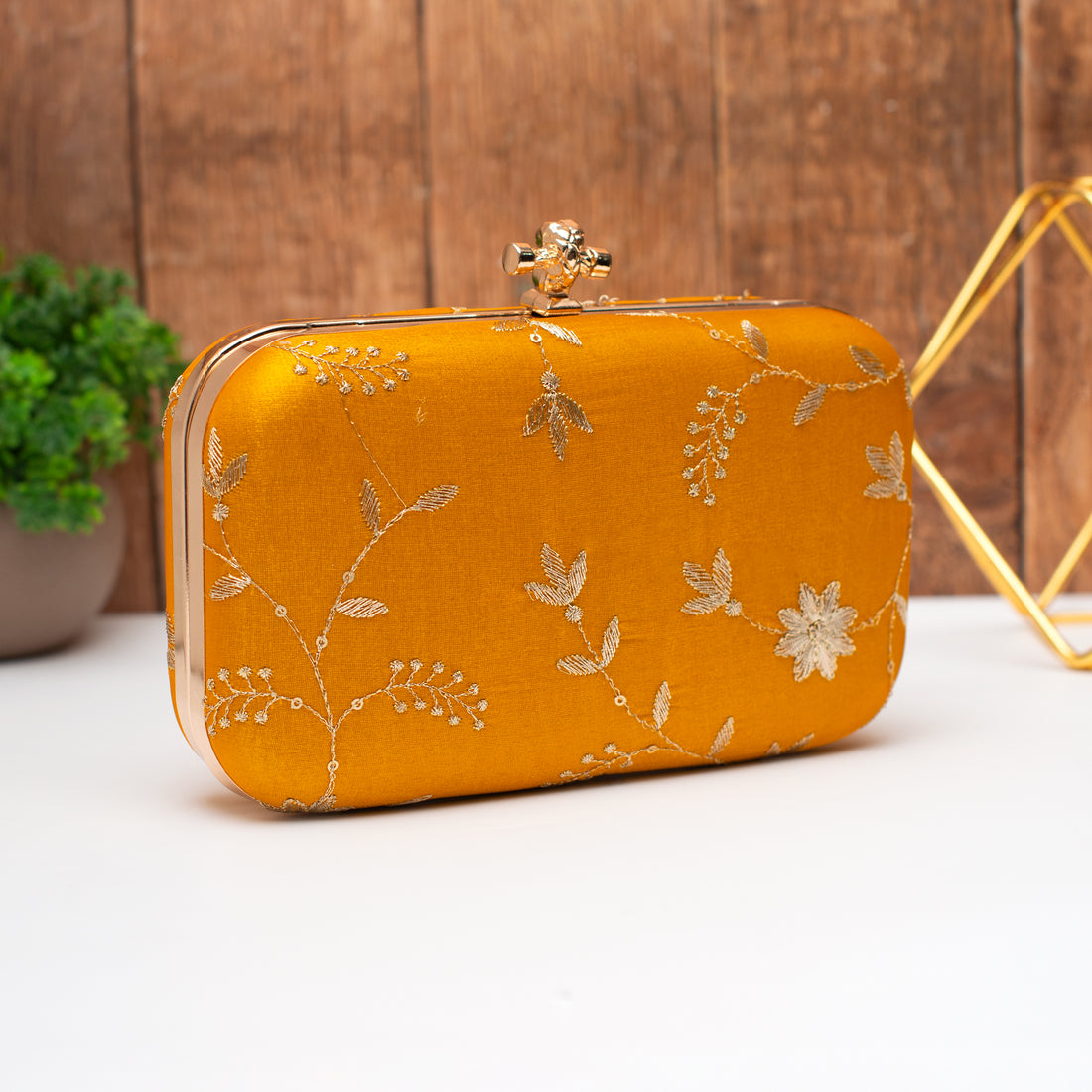 Artklim Royal Mustard Gold Blossom Clutch