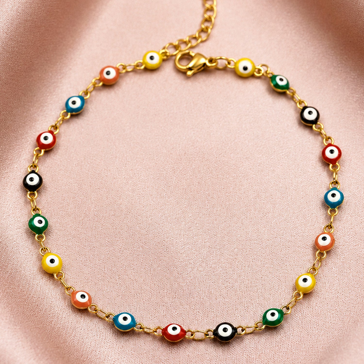 Artklim Multicolor Evil Eye Beaded Lucky Charm Anti-Tarnish Anklet