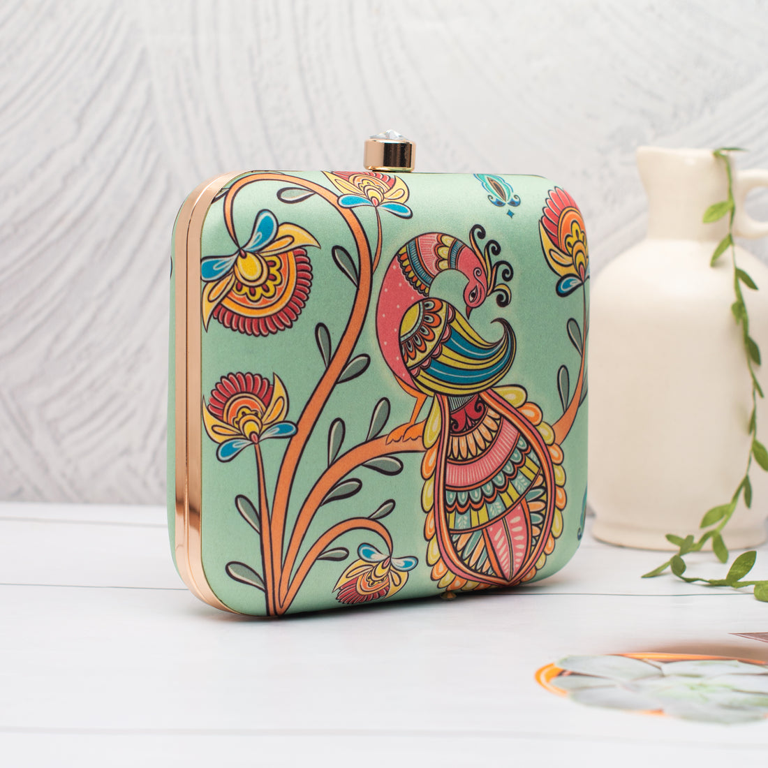 Artklim Colorful Indian Bird Motif Printed Clutch