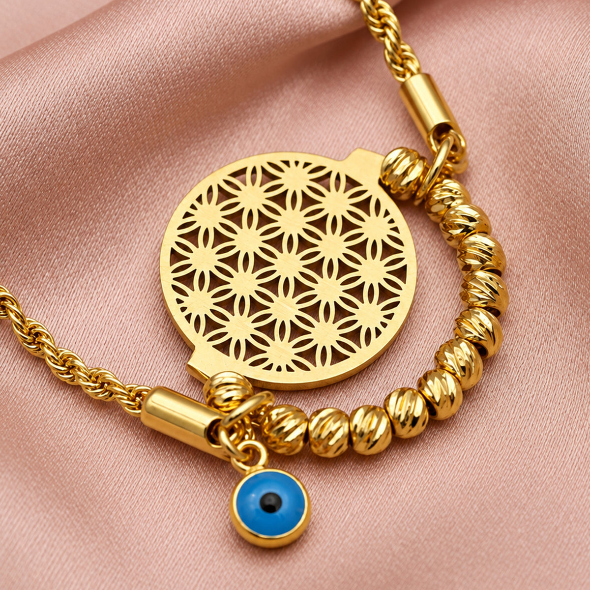 Artklim Floral Evil Eye Charm Anti-Tarnish Bracelet