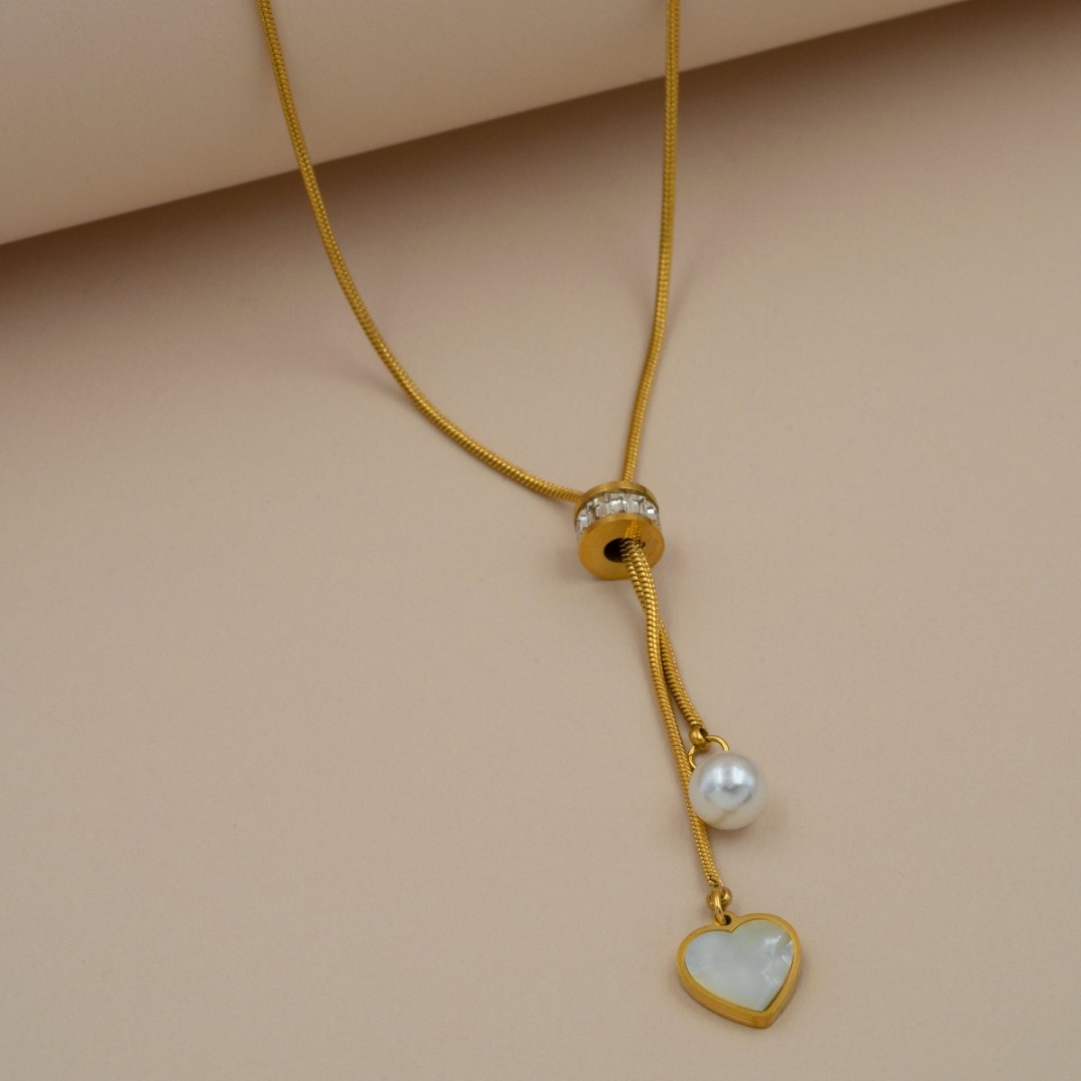 Artklim Gold Plated Dangling Heart And Pearl Pendant Necklace